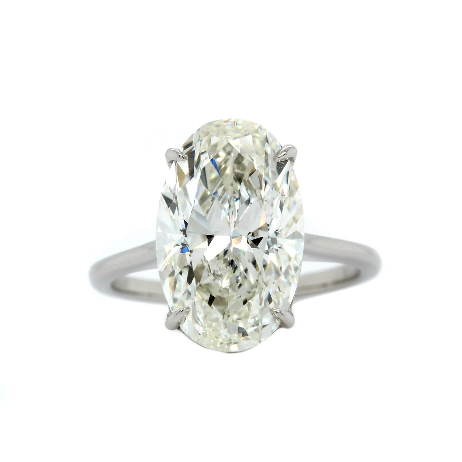 Platinum 4 Prong Cathedral Mounted Oval Diamond Engagement Ring - Image 5