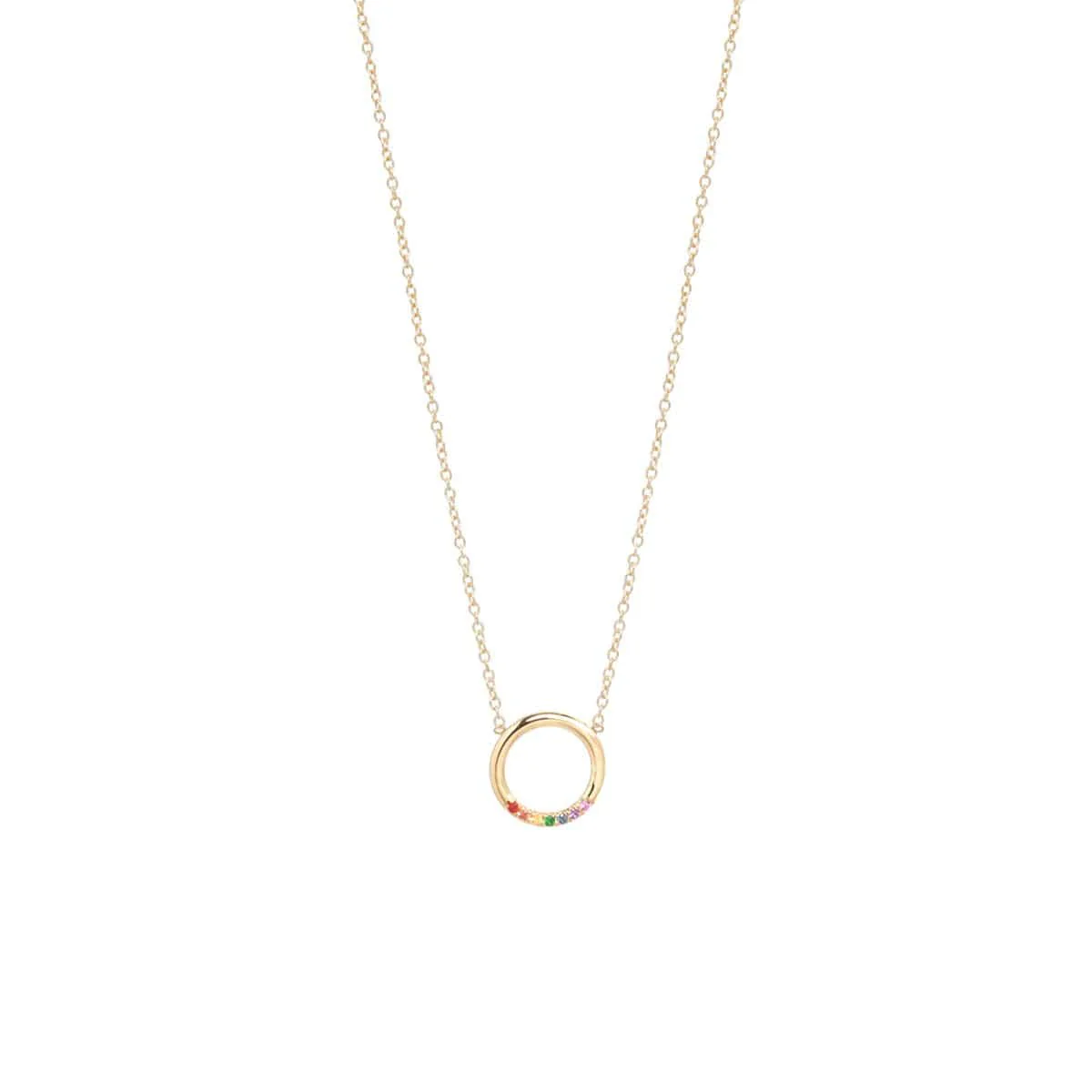 14K Yellow Gold Rainbow Sapphire Circle Necklace