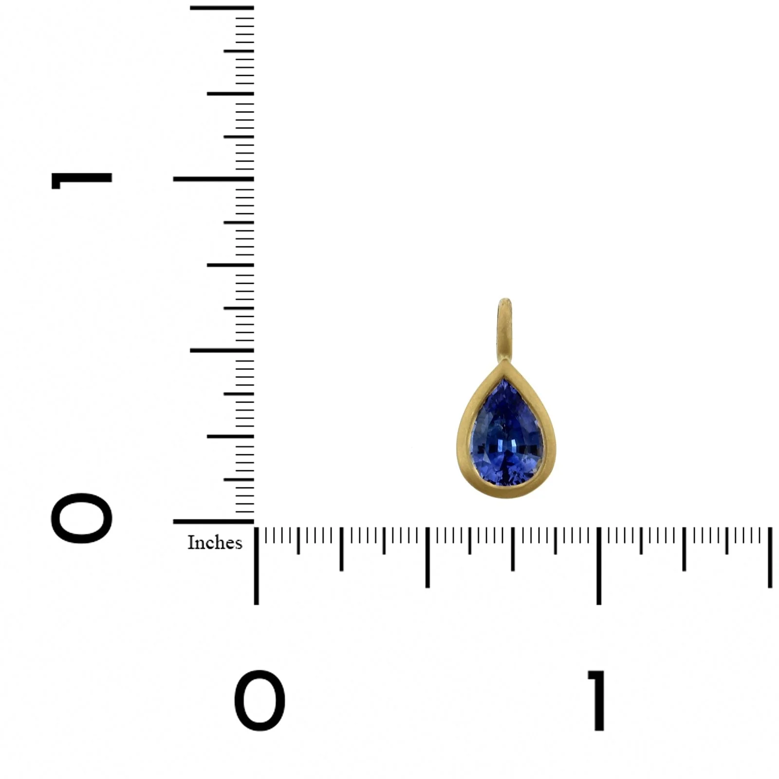 18K Yellow Gold Bezel Set Pear Shaped Blue Sapphire Pendant - Image 3
