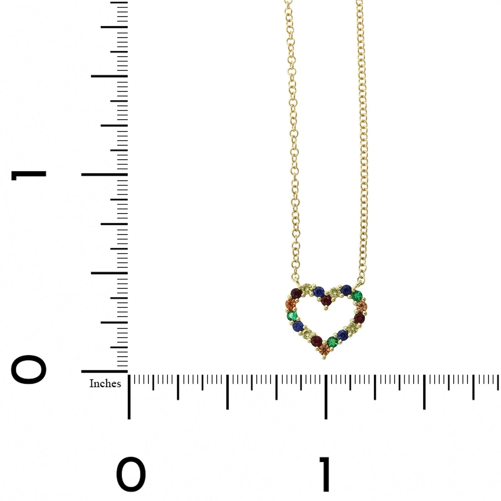 14K Yellow Gold Rainbow Sapphire Heart Necklace - Image 4