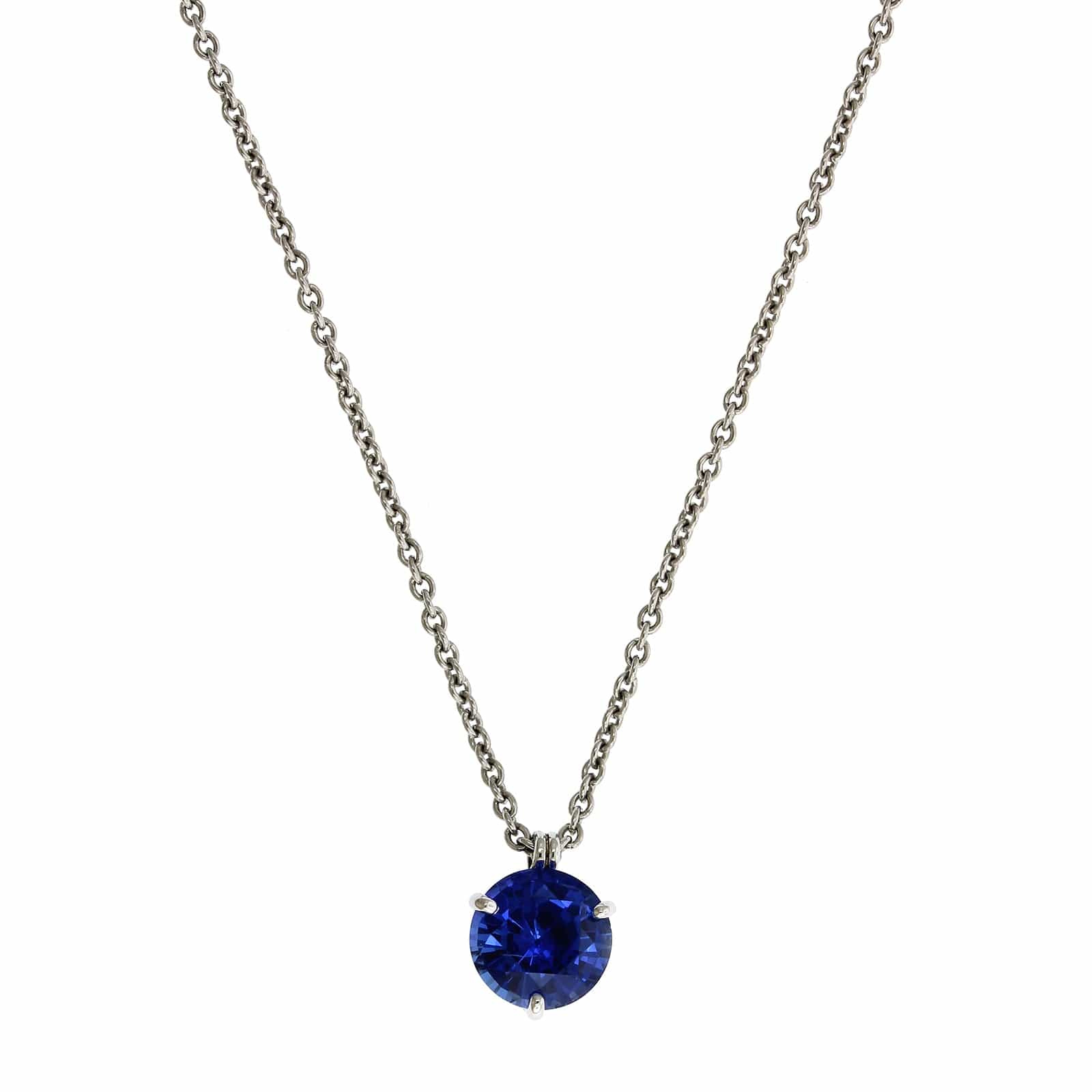 Platinum Round Sapphire Solitaire Pendant - Image 5