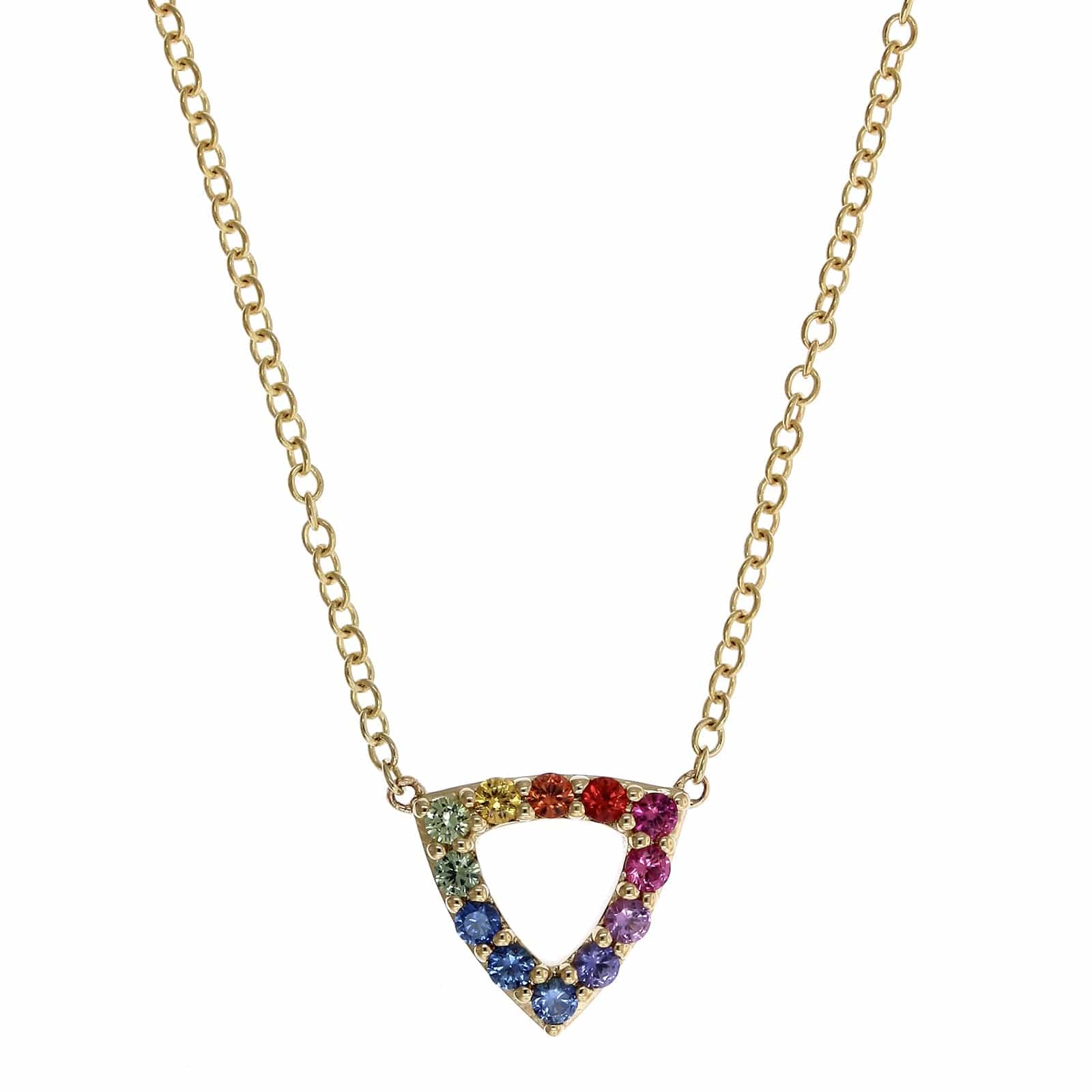 14K Yellow Gold Triangular Rainbow Sapphire Pendant Necklace