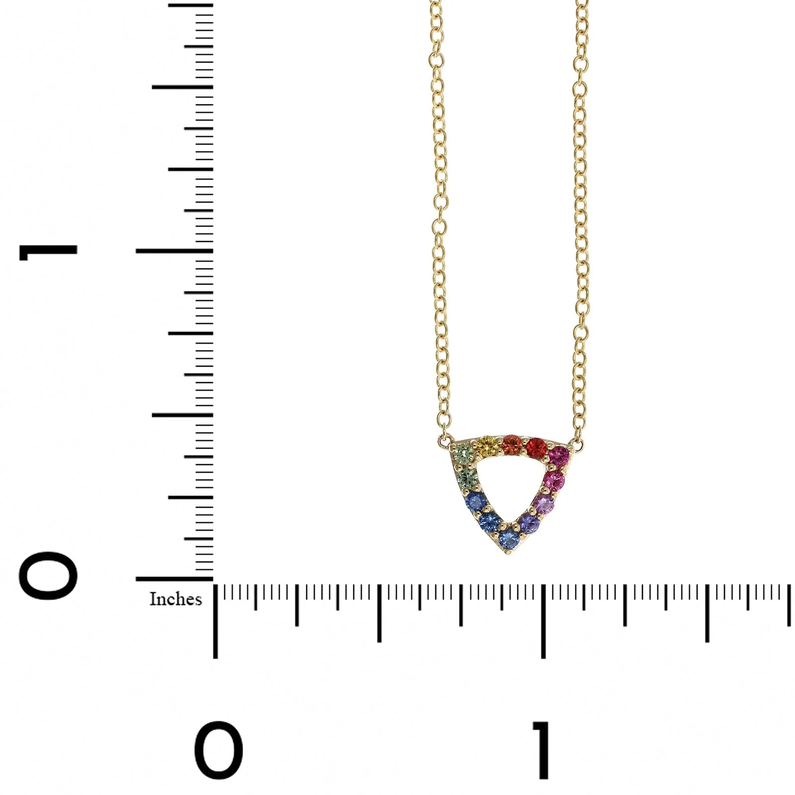 14K Yellow Gold Triangular Rainbow Sapphire Pendant Necklace - Image 4