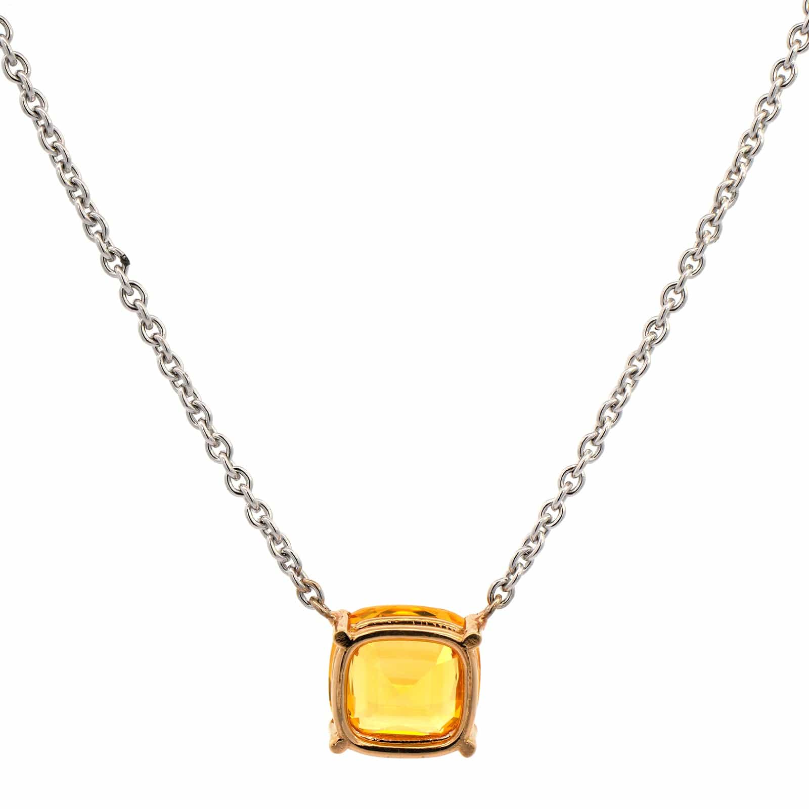 18K White Gold Cushion Cut Yellow Sapphire Pendant Necklace - Image 2