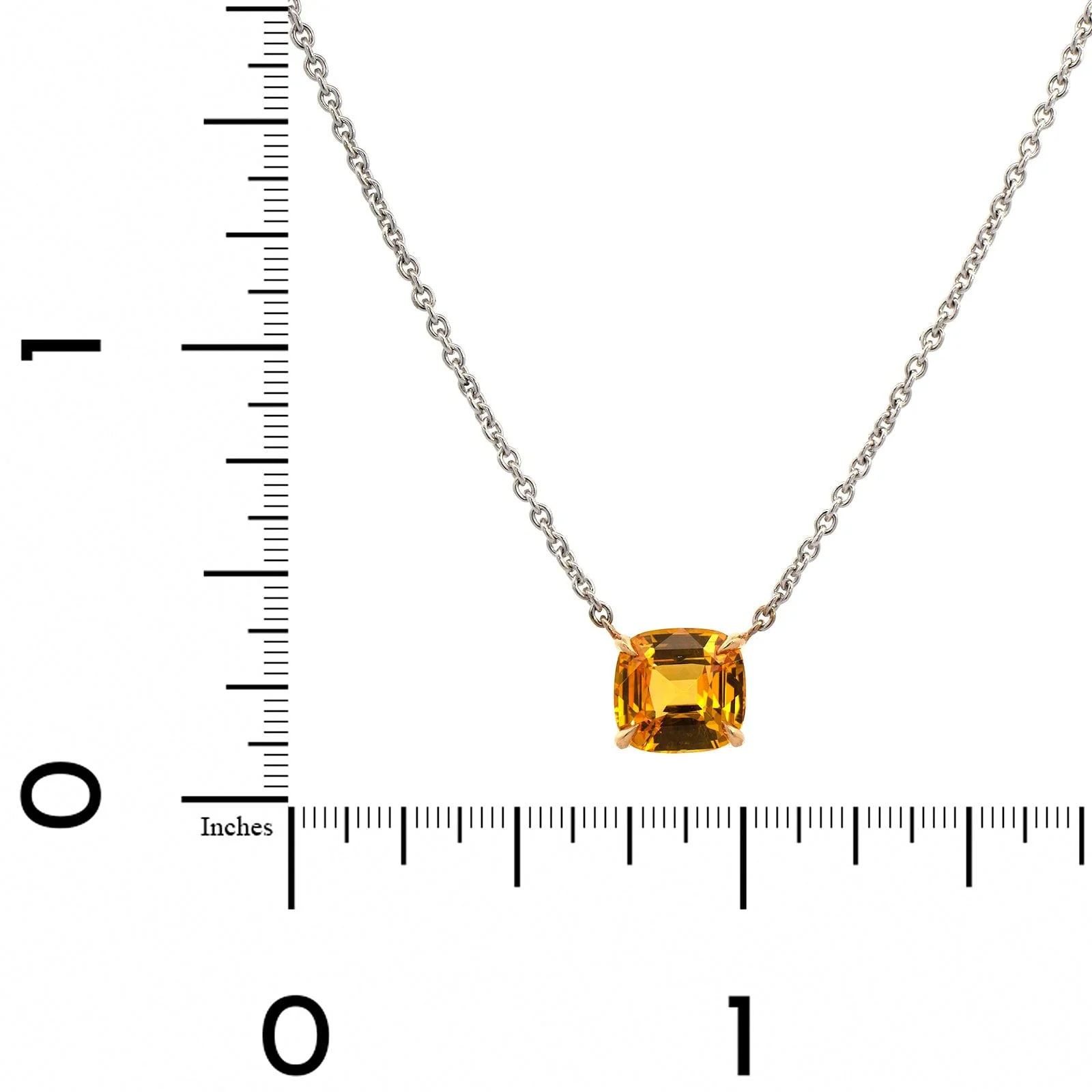 18K White Gold Cushion Cut Yellow Sapphire Pendant Necklace - Image 4