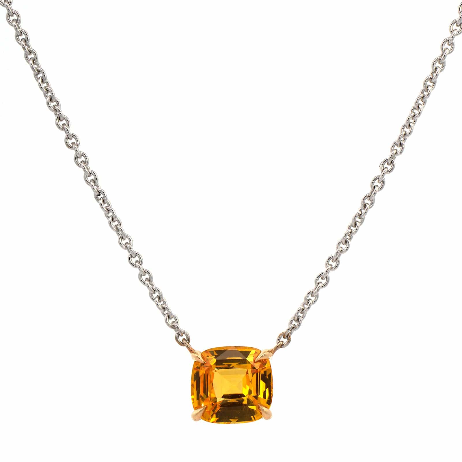 18K White Gold Cushion Cut Yellow Sapphire Pendant Necklace - Image 5