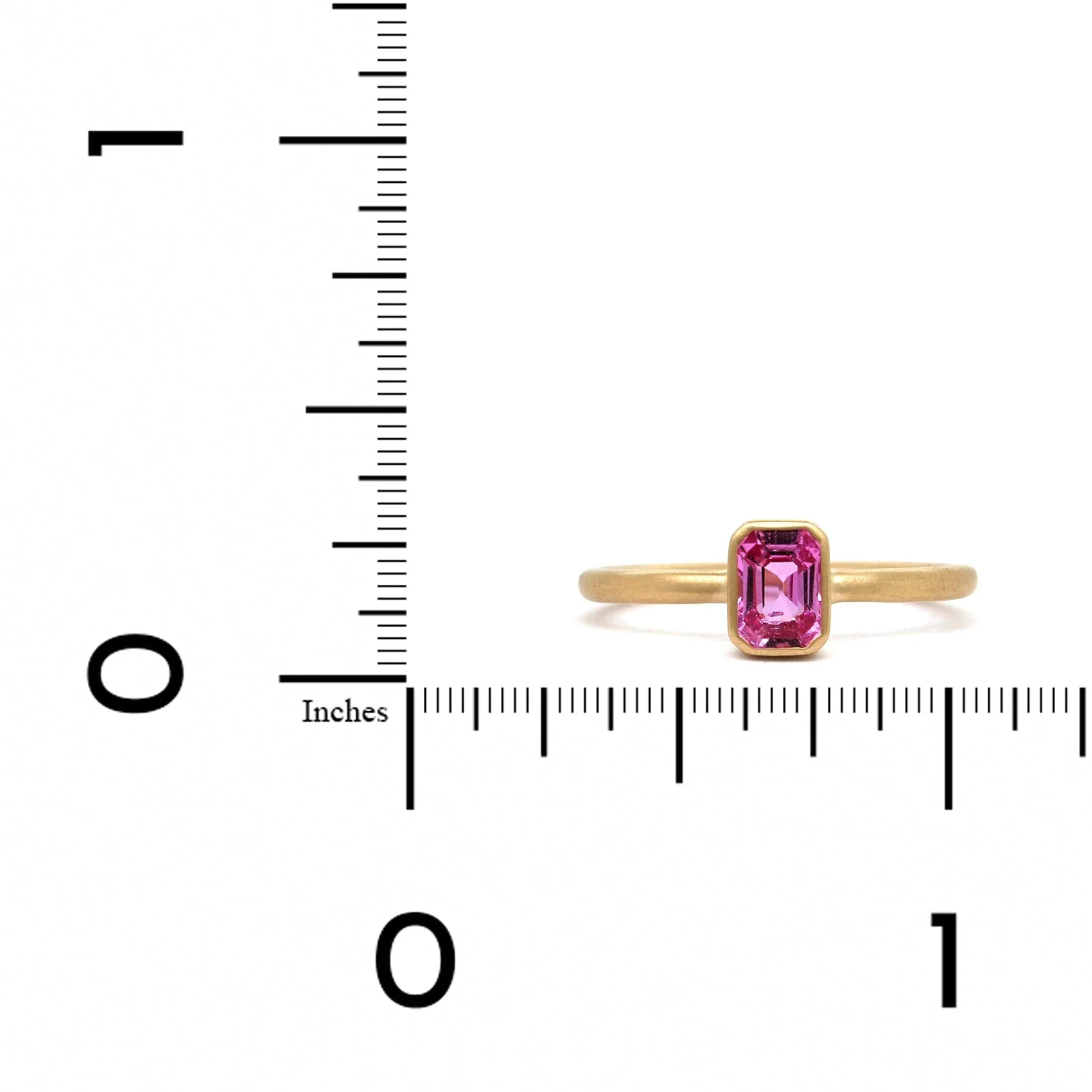 14K Yellow Gold Emerald Cut Hot Pink Sapphire Ring - Image 3