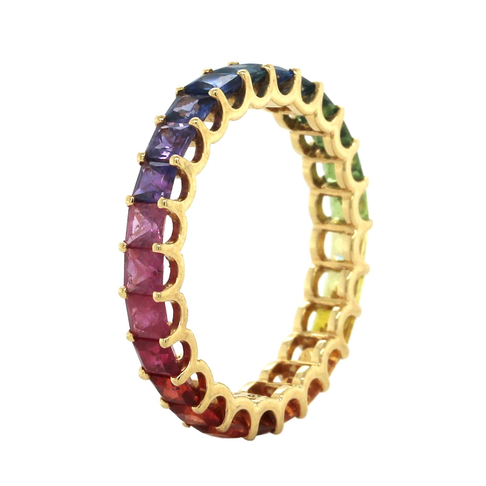 18K Yellow Gold Rainbow Princess Cut Sapphire Ring - Image 2