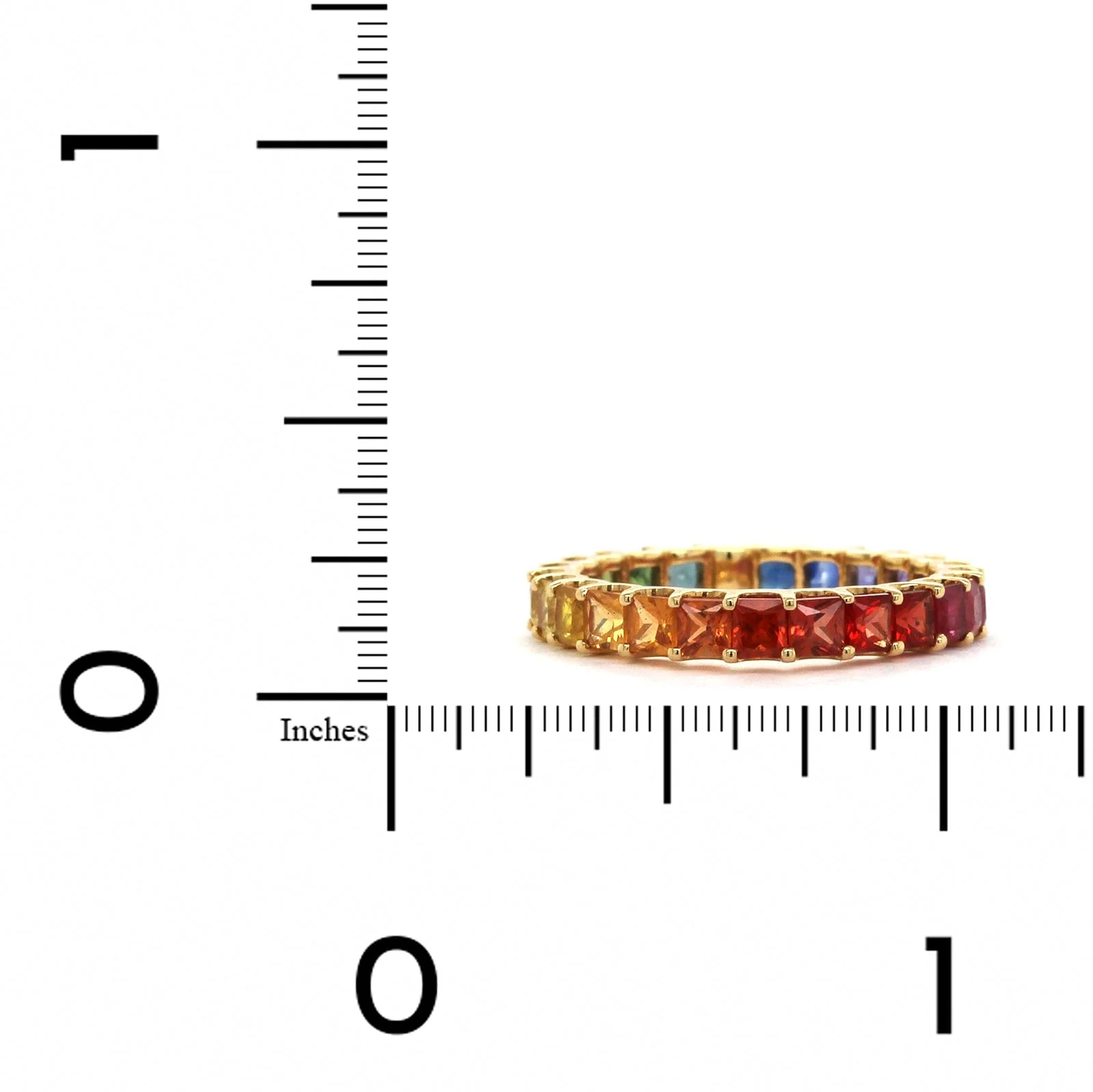 18K Yellow Gold Rainbow Princess Cut Sapphire Ring - Image 3