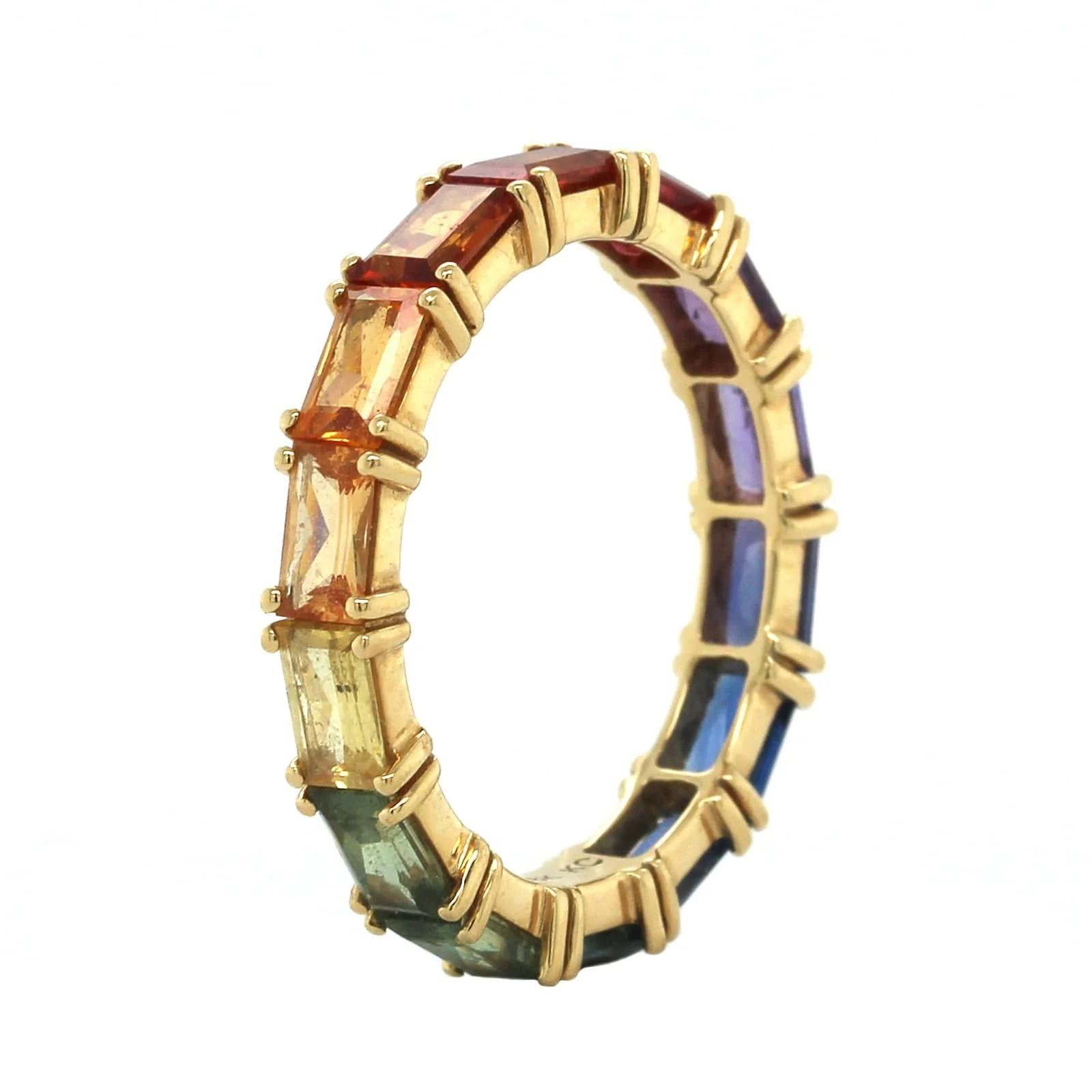 18K Yellow Gold Rainbow Baguette Cut Sapphire Ring - Image 2