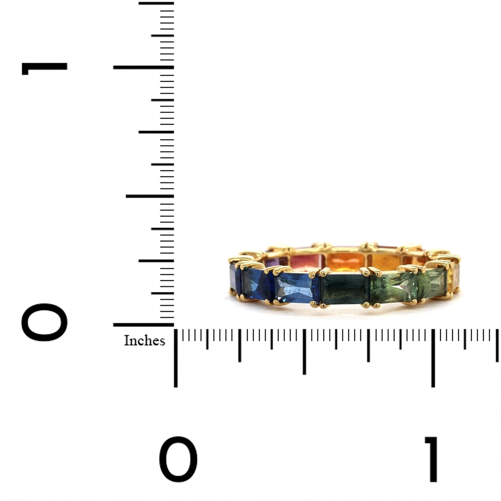 18K Yellow Gold Rainbow Baguette Cut Sapphire Ring - Image 3
