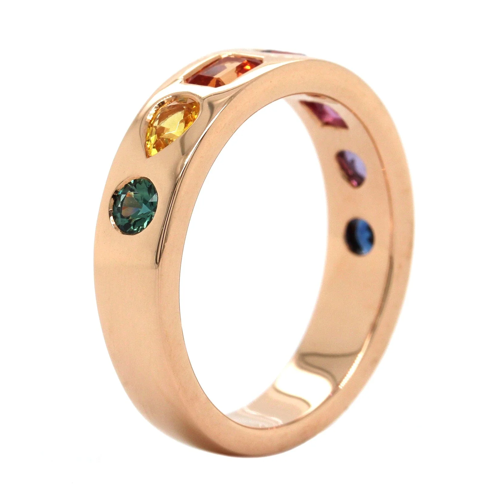 18K Rose Gold Rainbow Sapphire Ring - Image 2