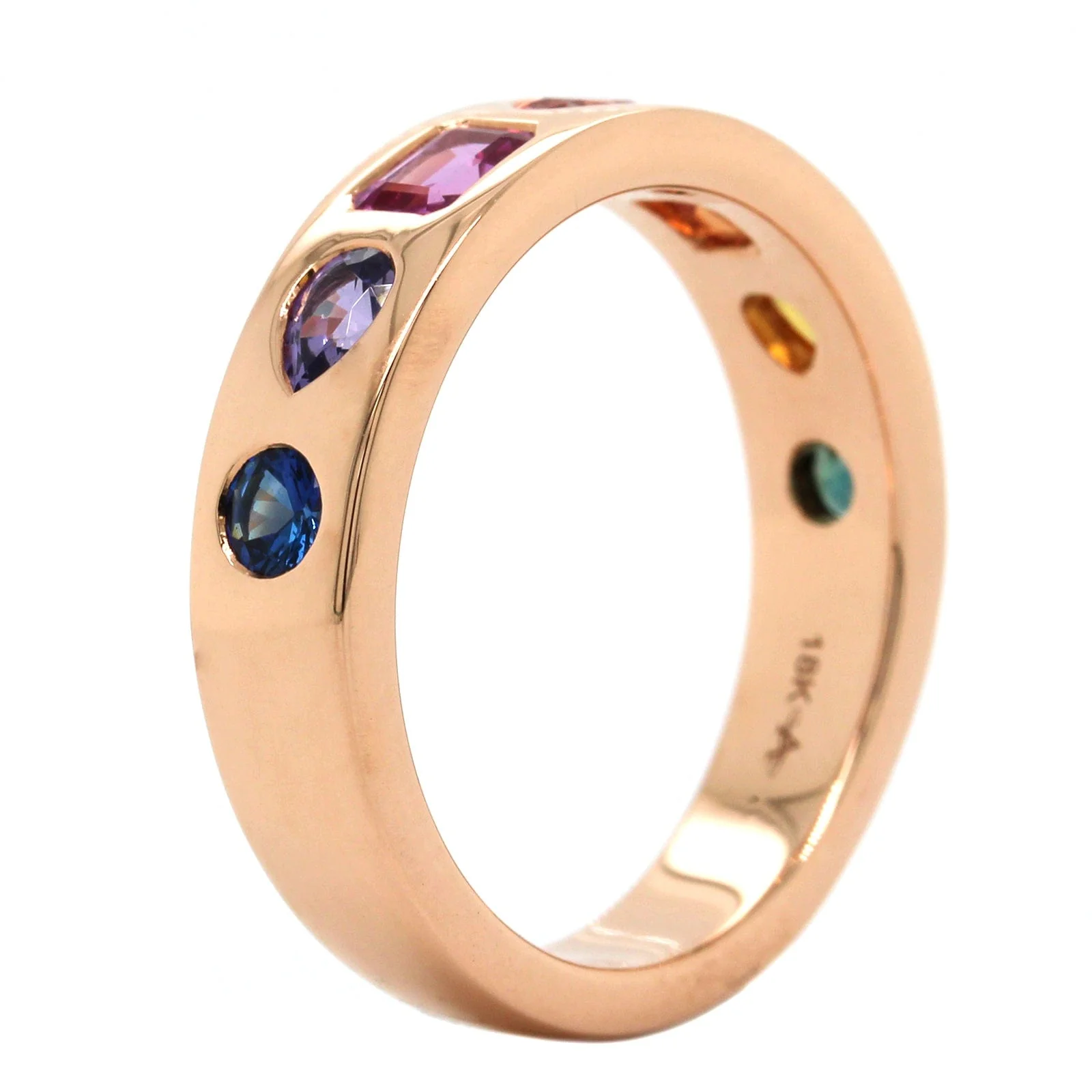 18K Rose Gold Rainbow Sapphire Ring - Image 3