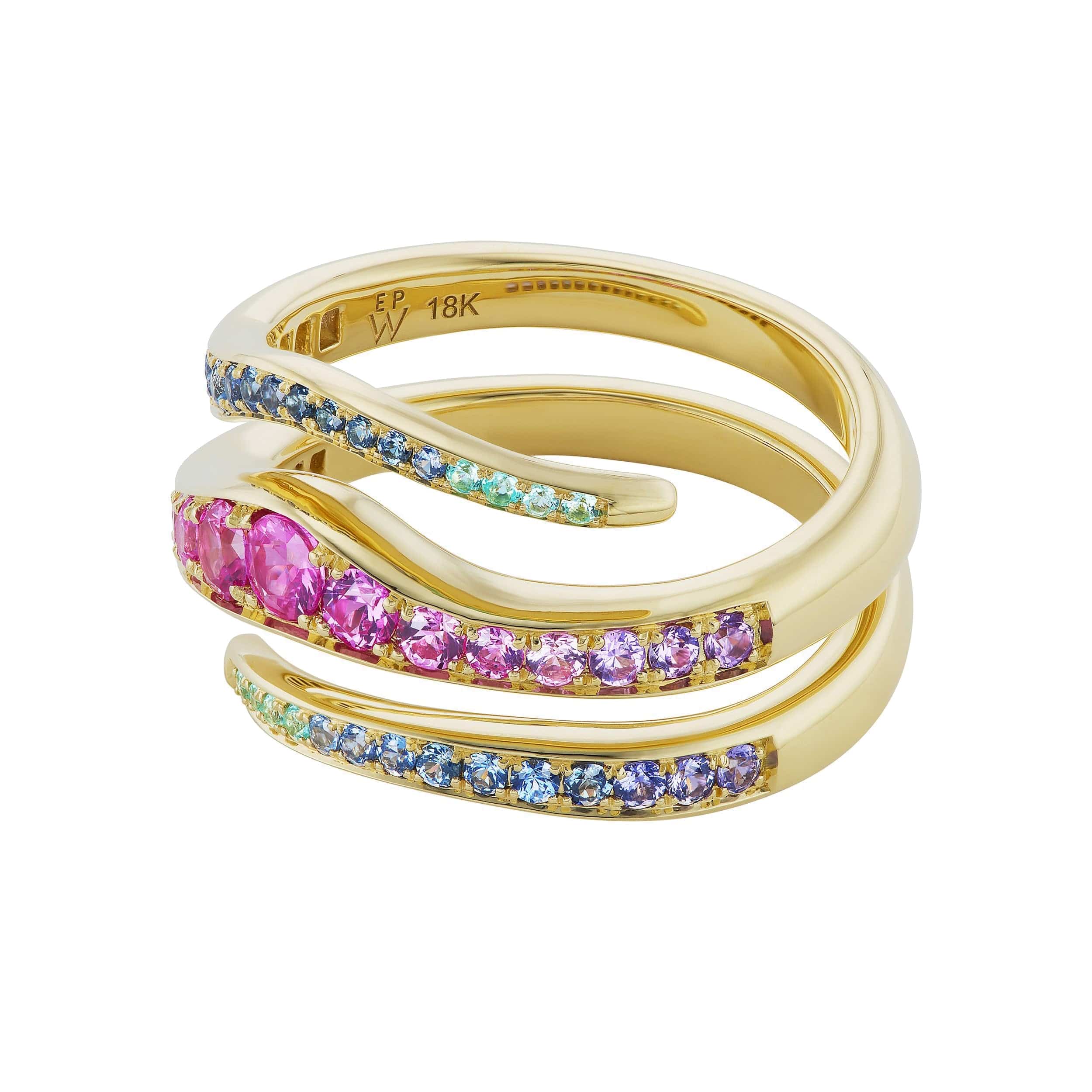 Emily P. Wheeler 18K Yellow Gold Ombre Sapphire Double Wrap Ring - Image 2
