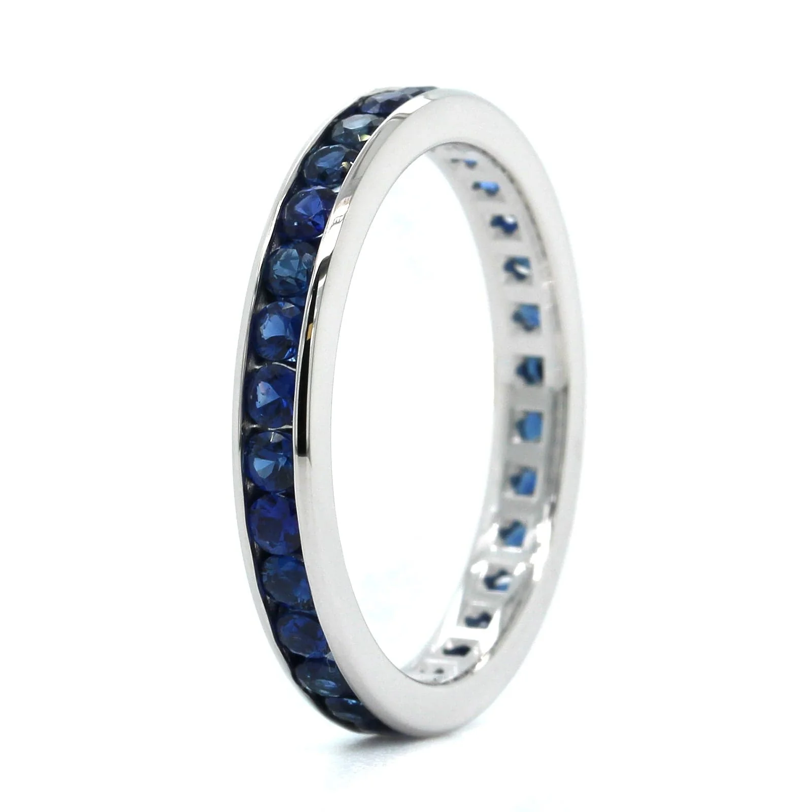 18K White Gold Channel Set Sapphire Band - Image 2
