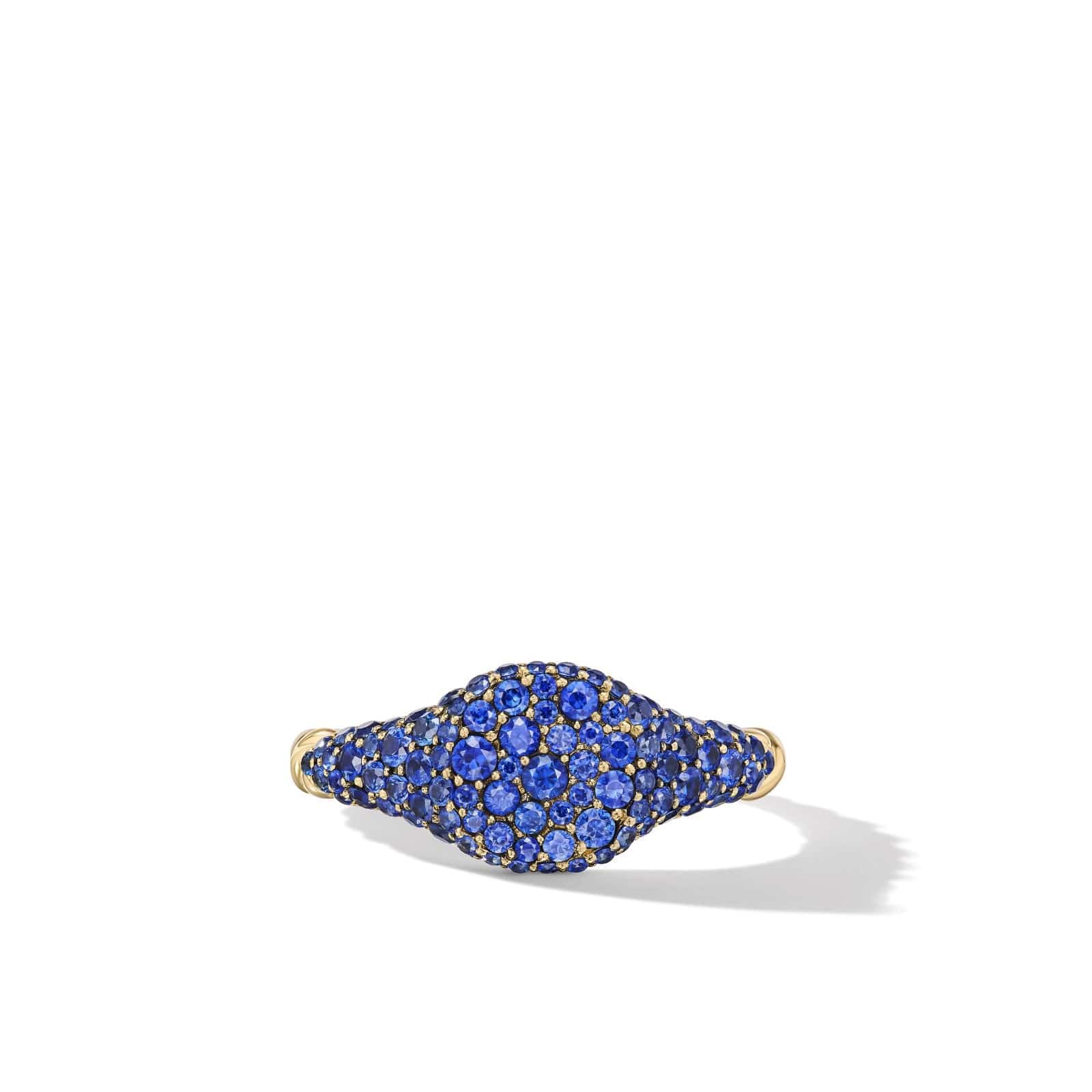 Petite Pavé Pinky Ring in 18K Yellow Gold with Sapphires, 7mm - Image 3