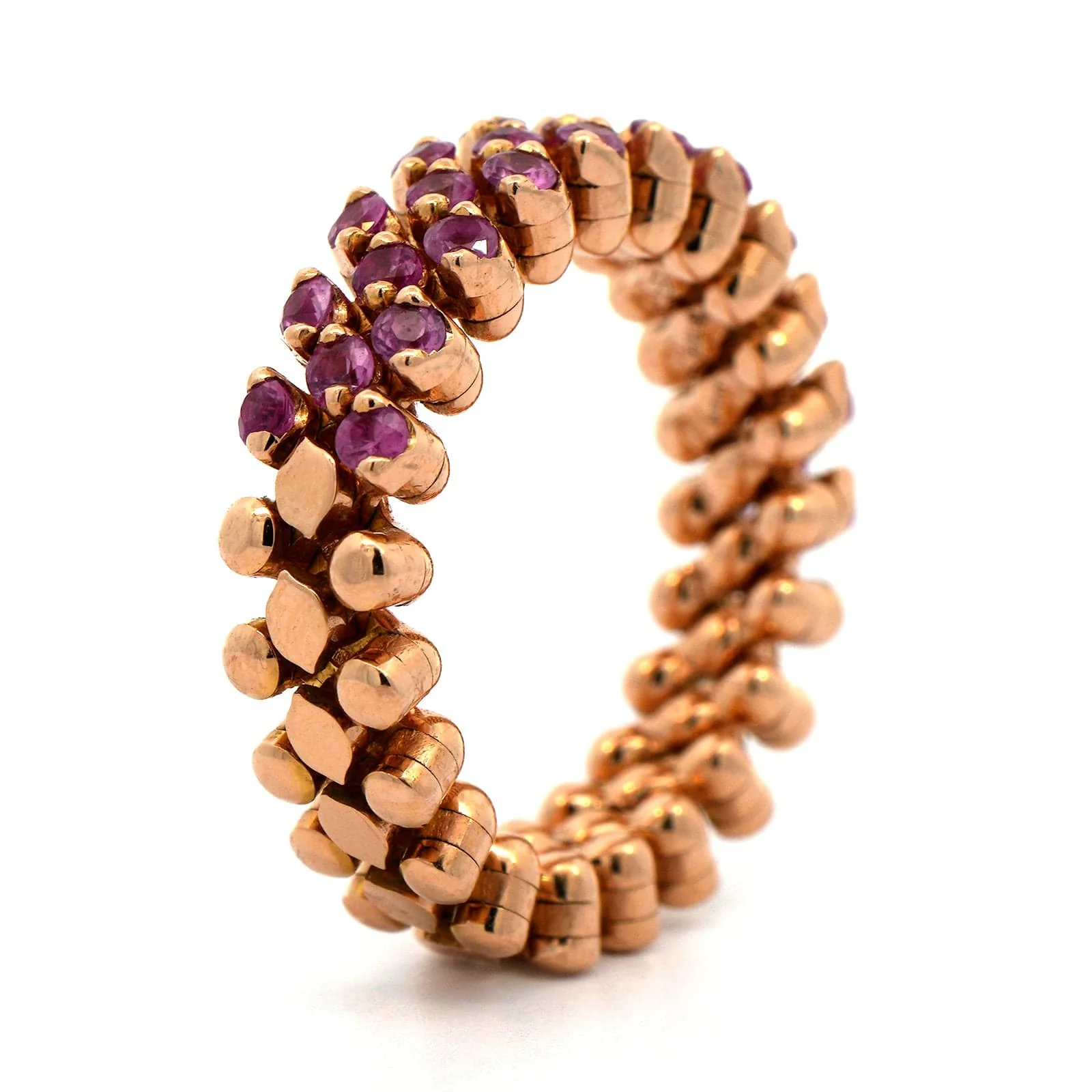 18K Rose Gold 3 Row Adjustable Pink Sapphire Ring - Image 2
