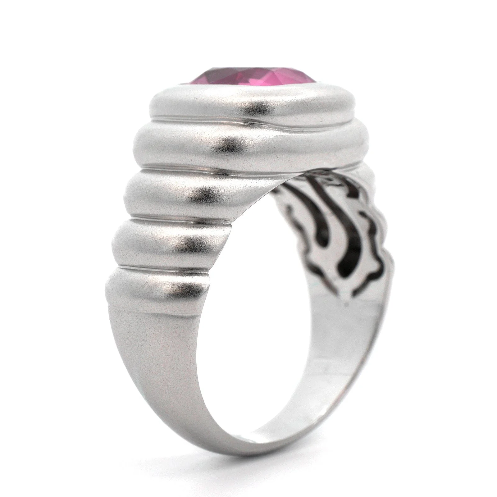 18K White Gold Oval Transparent Pink Sapphire Ring - Image 2