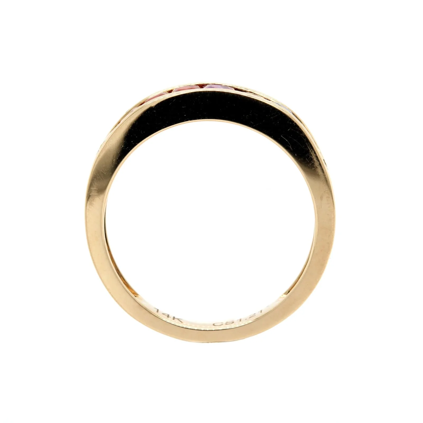 14K Yellow Gold Channel Set Rainbow Sapphire Band - Image 2