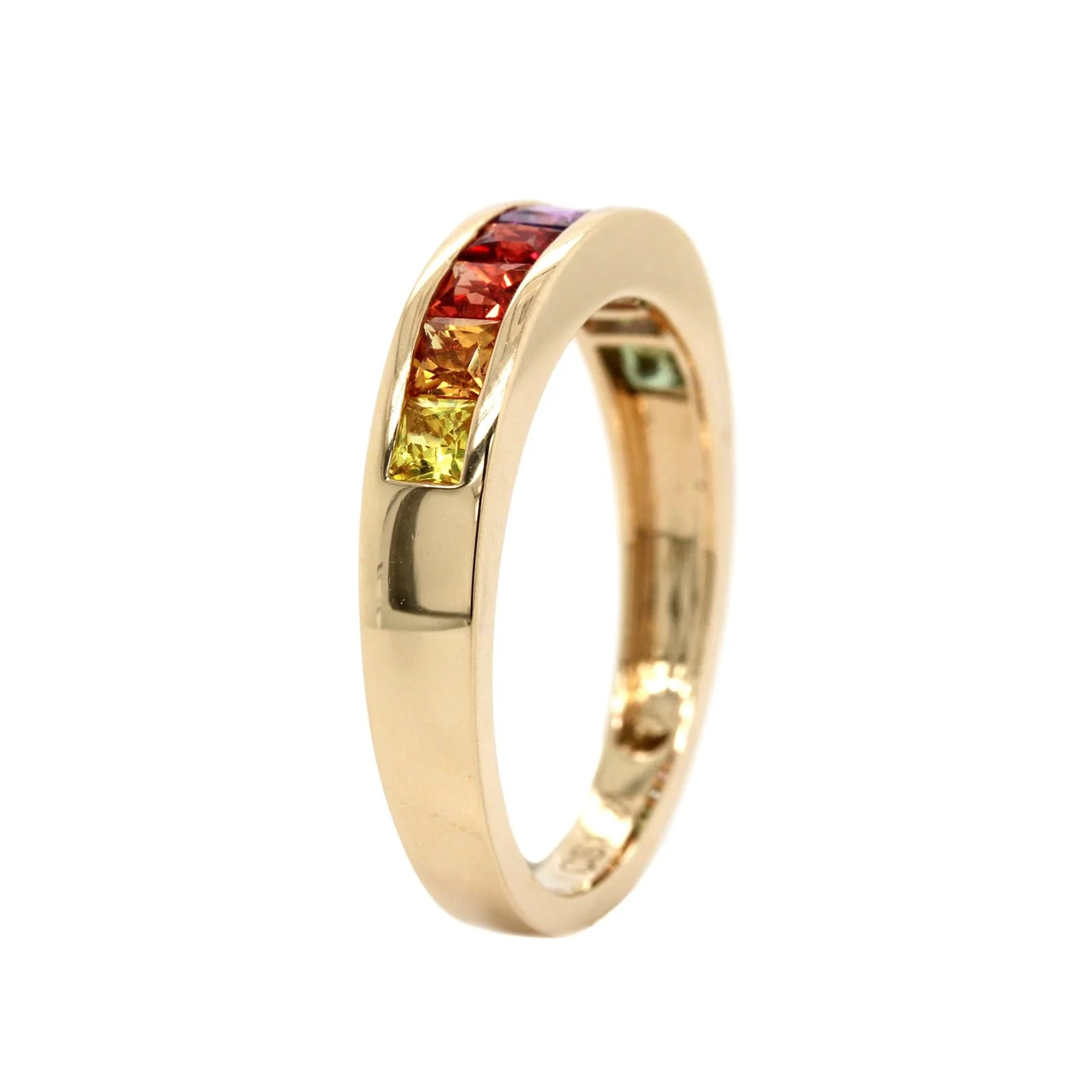 14K Yellow Gold Channel Set Rainbow Sapphire Band - Image 3