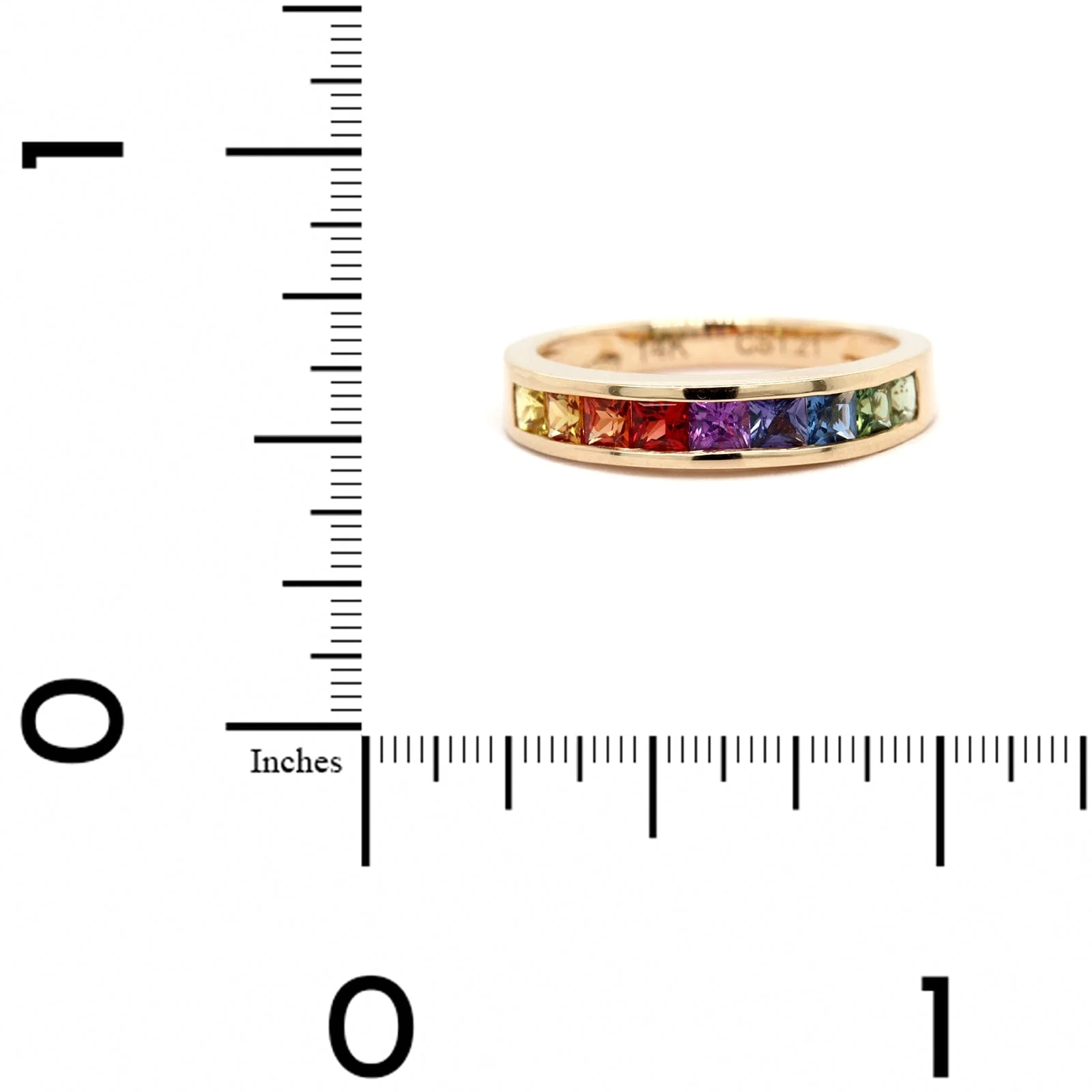 14K Yellow Gold Channel Set Rainbow Sapphire Band - Image 4