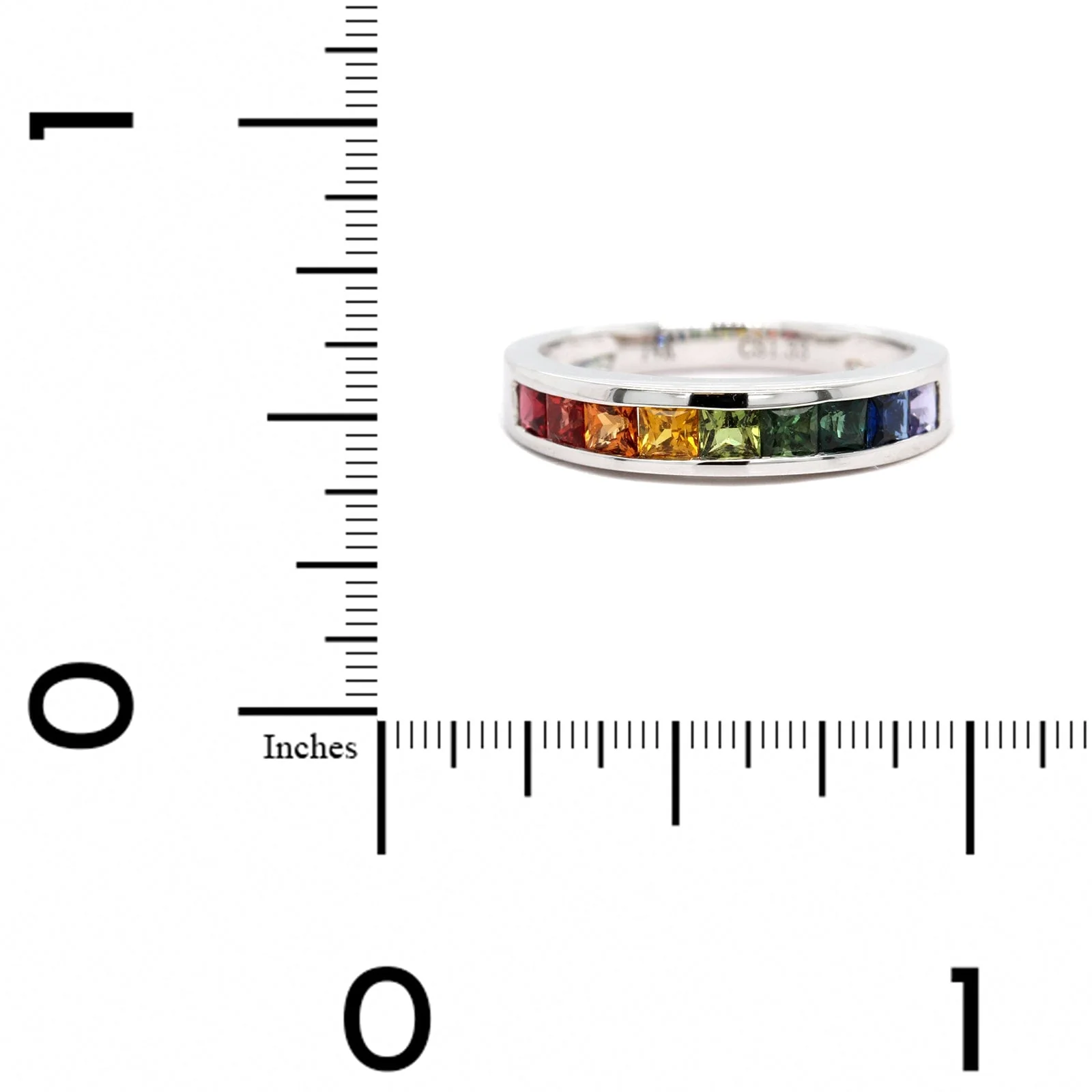 14K White Gold Channel Set Rainbow Sapphire Band - Image 4