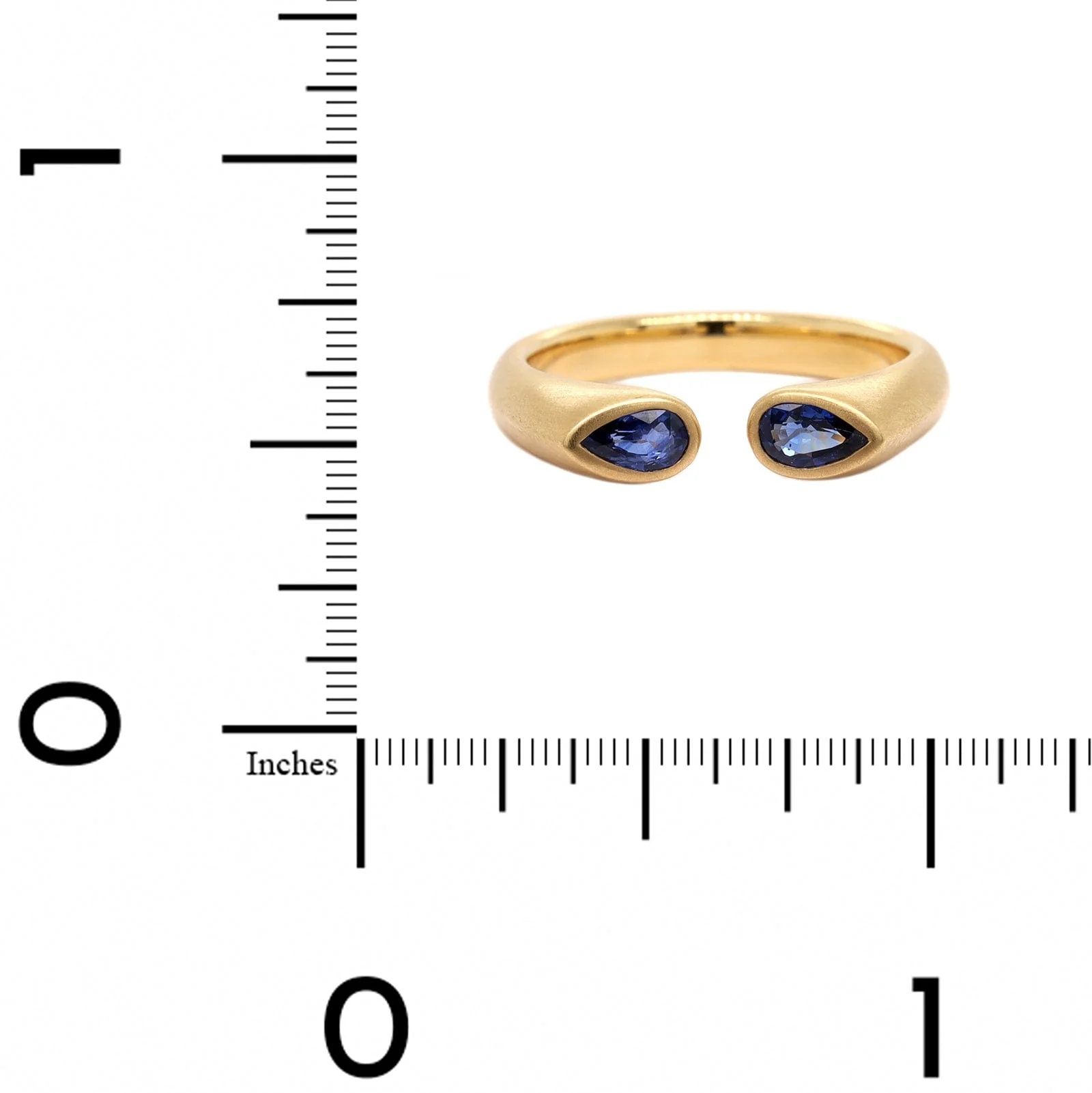 18K Yellow Gold Pear Shaped Blue Sapphire Huggie Ring - Image 4