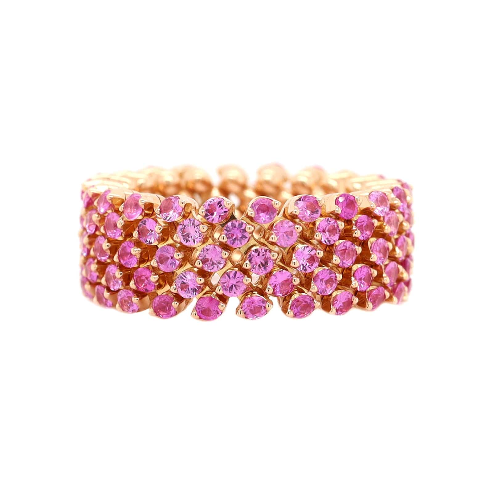 18K Rose Gold Adjustable 5 Row Pink Sapphire Ring