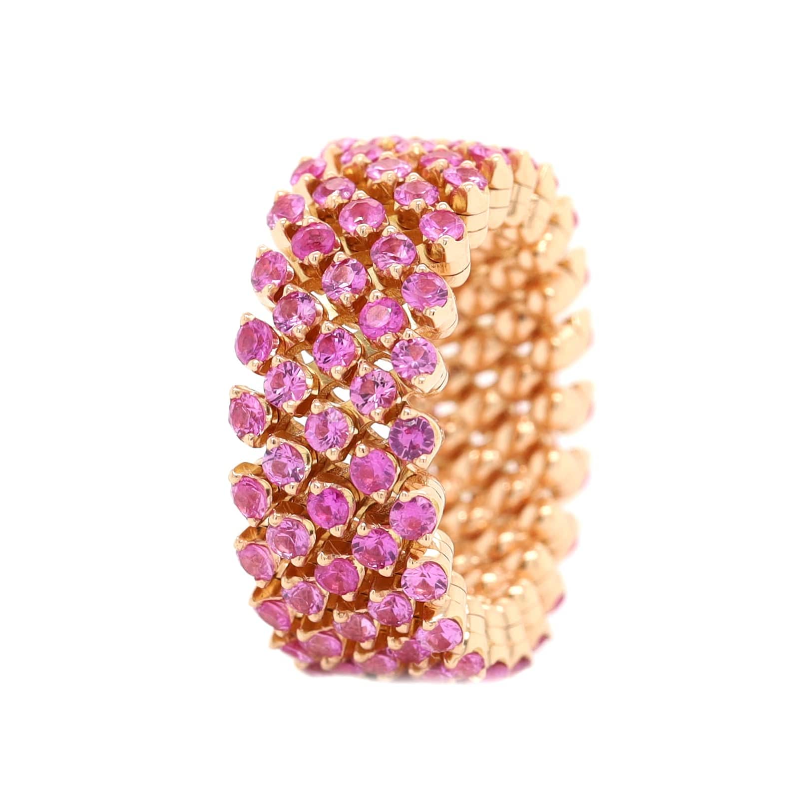 18K Rose Gold Adjustable 5 Row Pink Sapphire Ring - Image 5