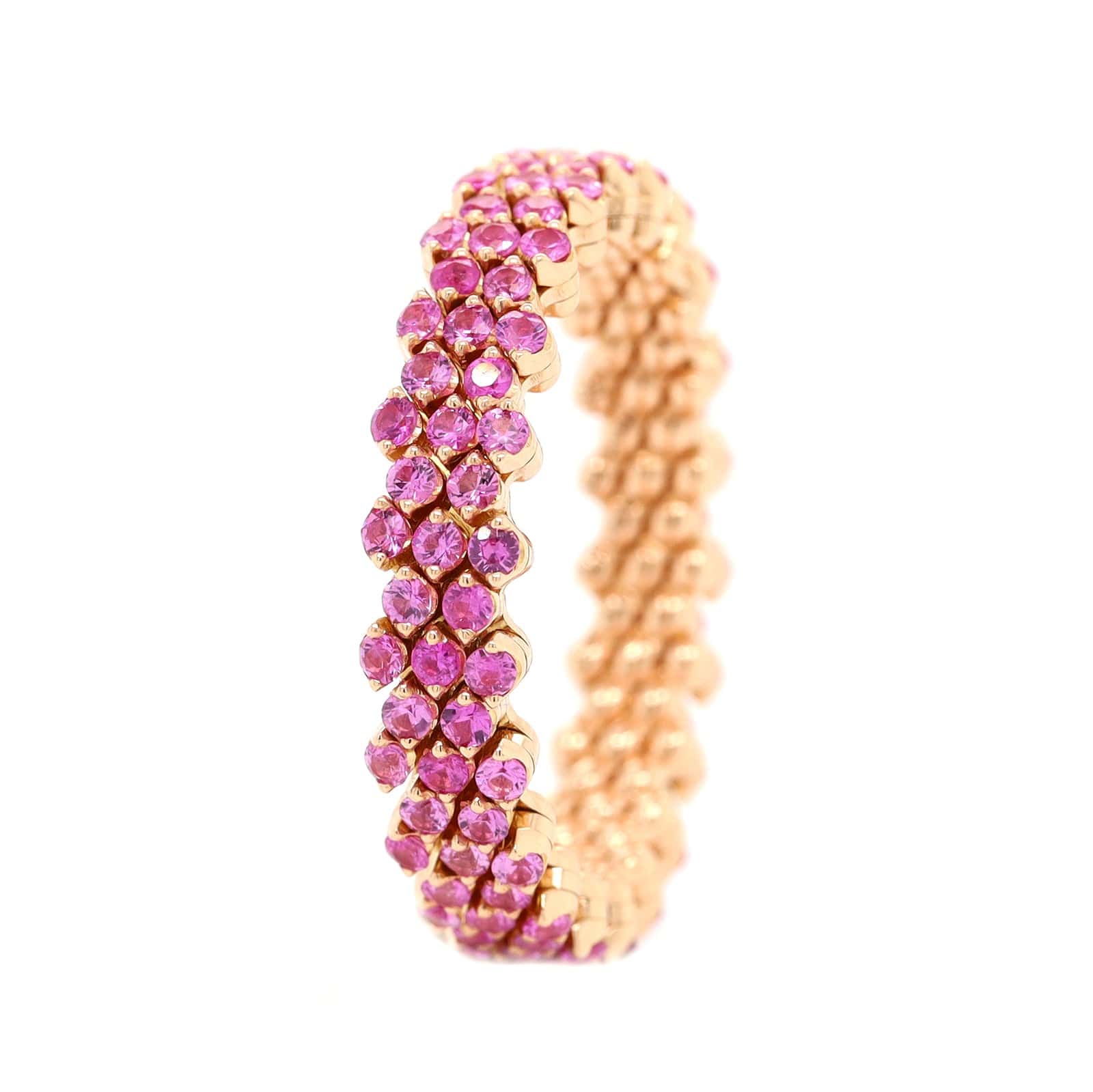18K Rose Gold Adjustable 5 Row Pink Sapphire Ring - Image 6