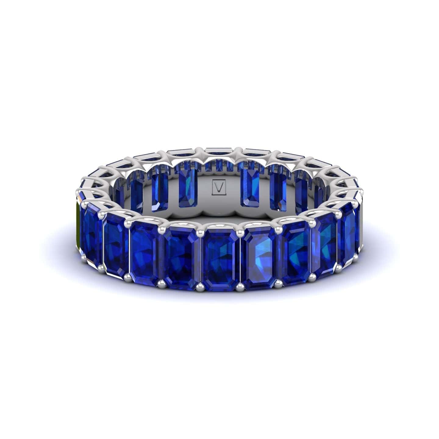 18K White Gold Emerald Cut Blue Sapphire Eternity Band