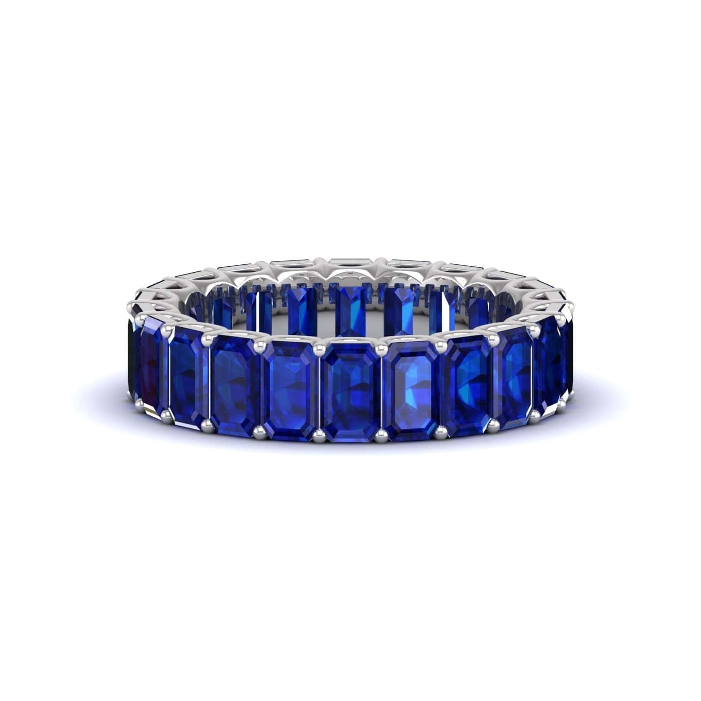 18K White Gold Emerald Cut Blue Sapphire Eternity Band - Image 2