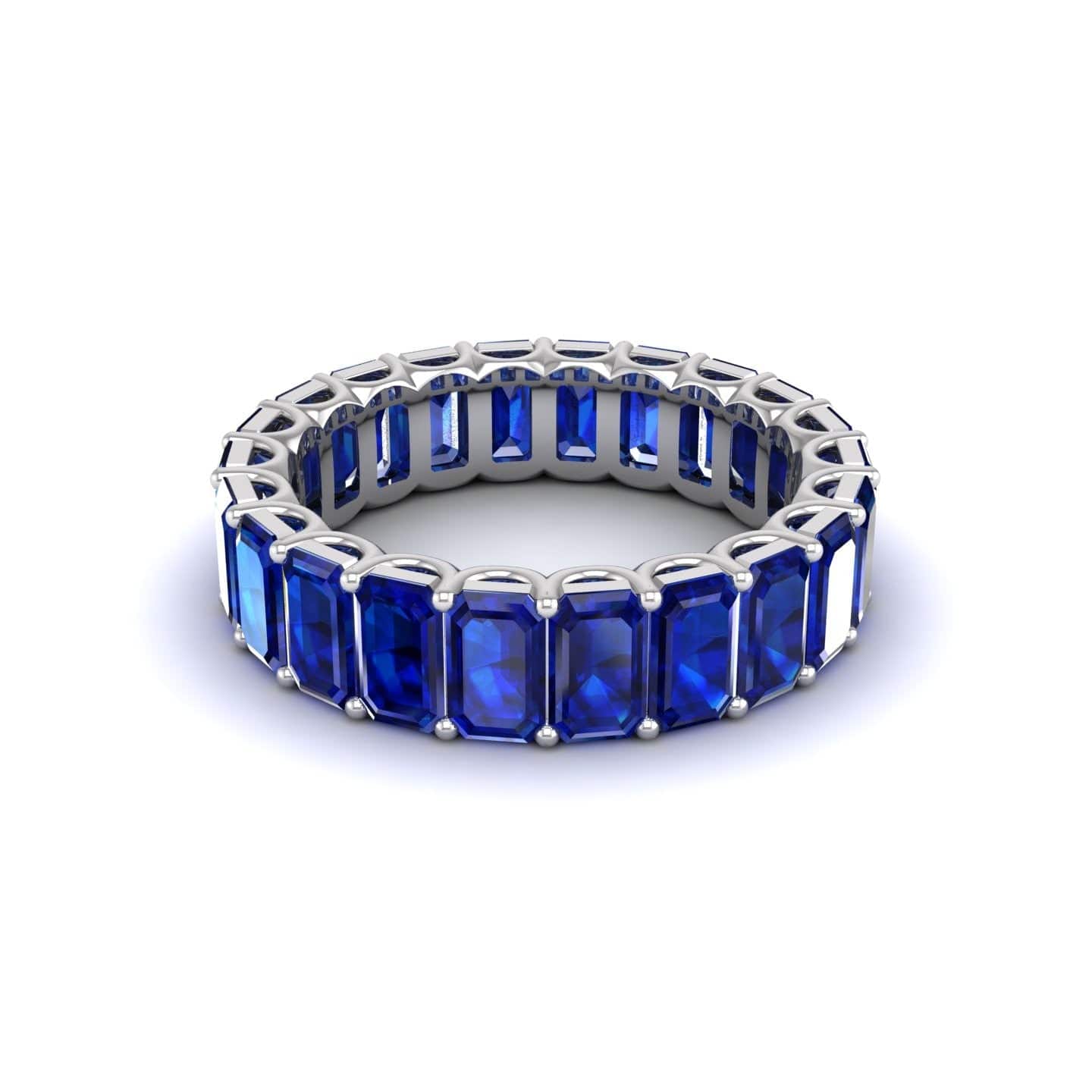 18K White Gold Emerald Cut Blue Sapphire Eternity Band - Image 3