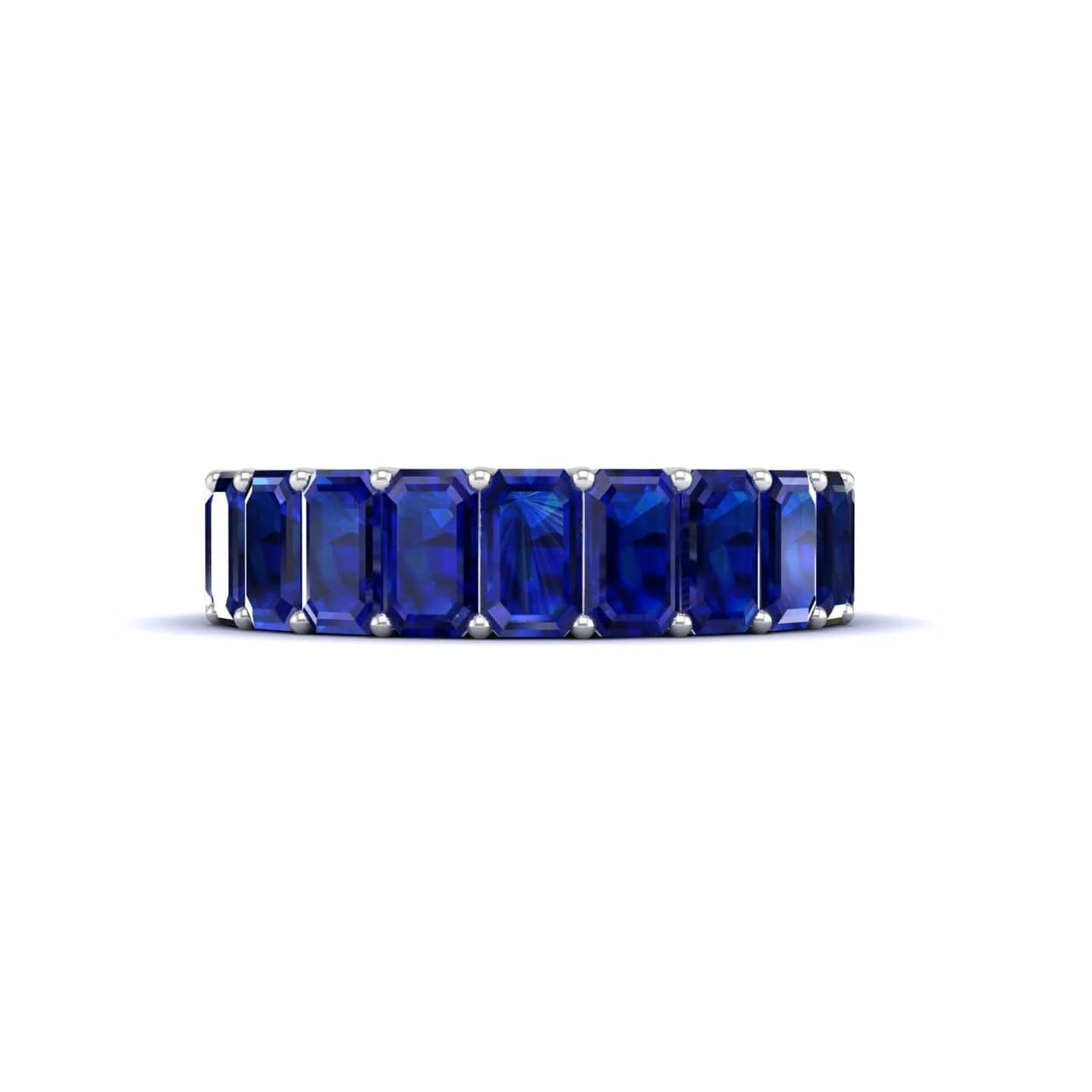 18K White Gold Emerald Cut Blue Sapphire Eternity Band - Image 6