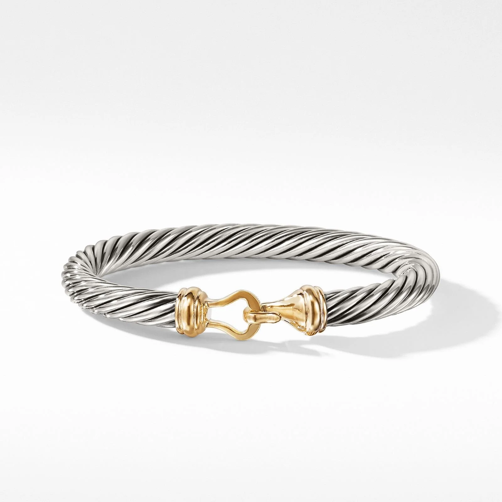 Buckle Classic Cable Bracelet in Sterling Silver with 14K Yellow Gold, 7mm - Image 2