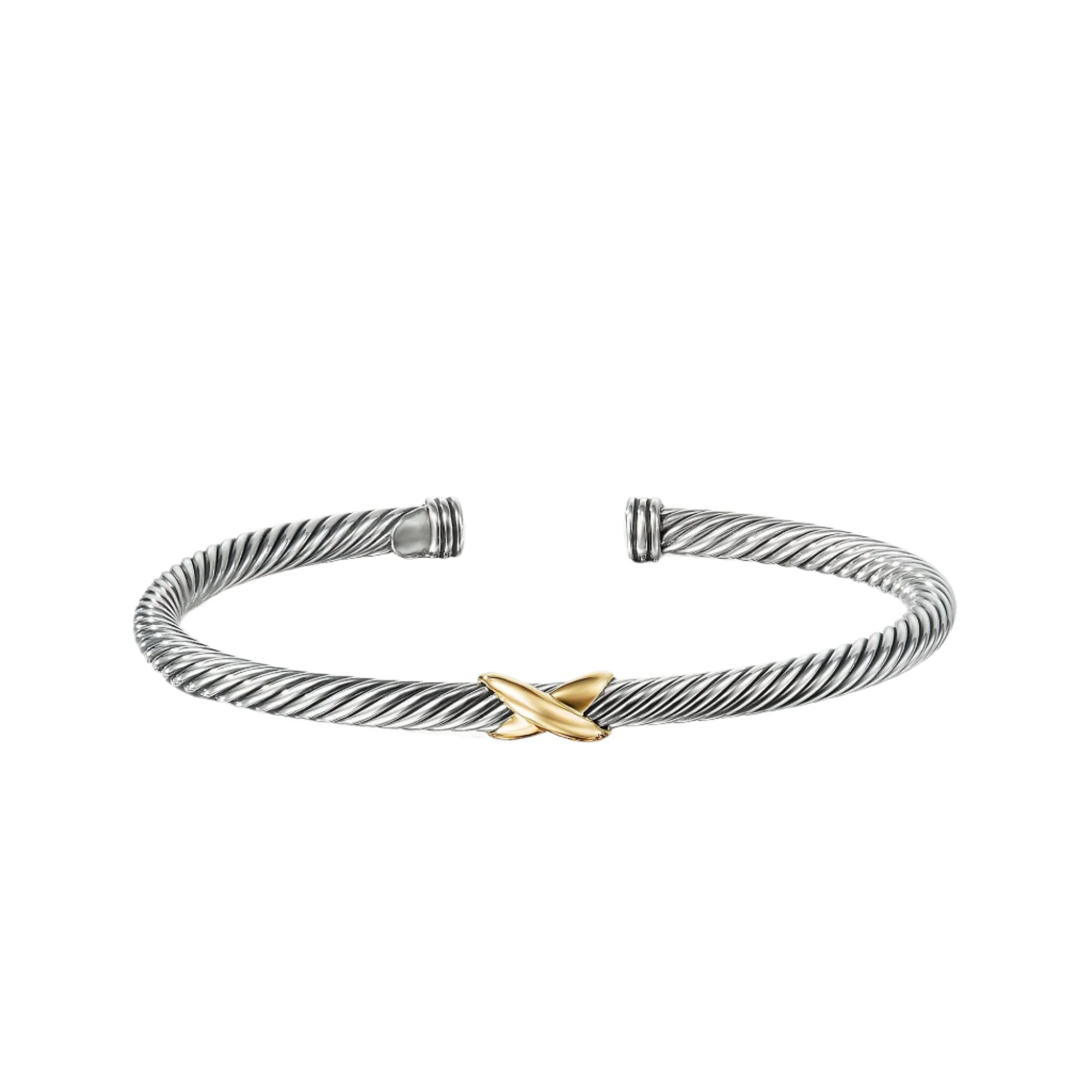 X Classic Cable Station Bracelet in Sterling Silver with 18K Yellow Gold, 4mm - Image 3