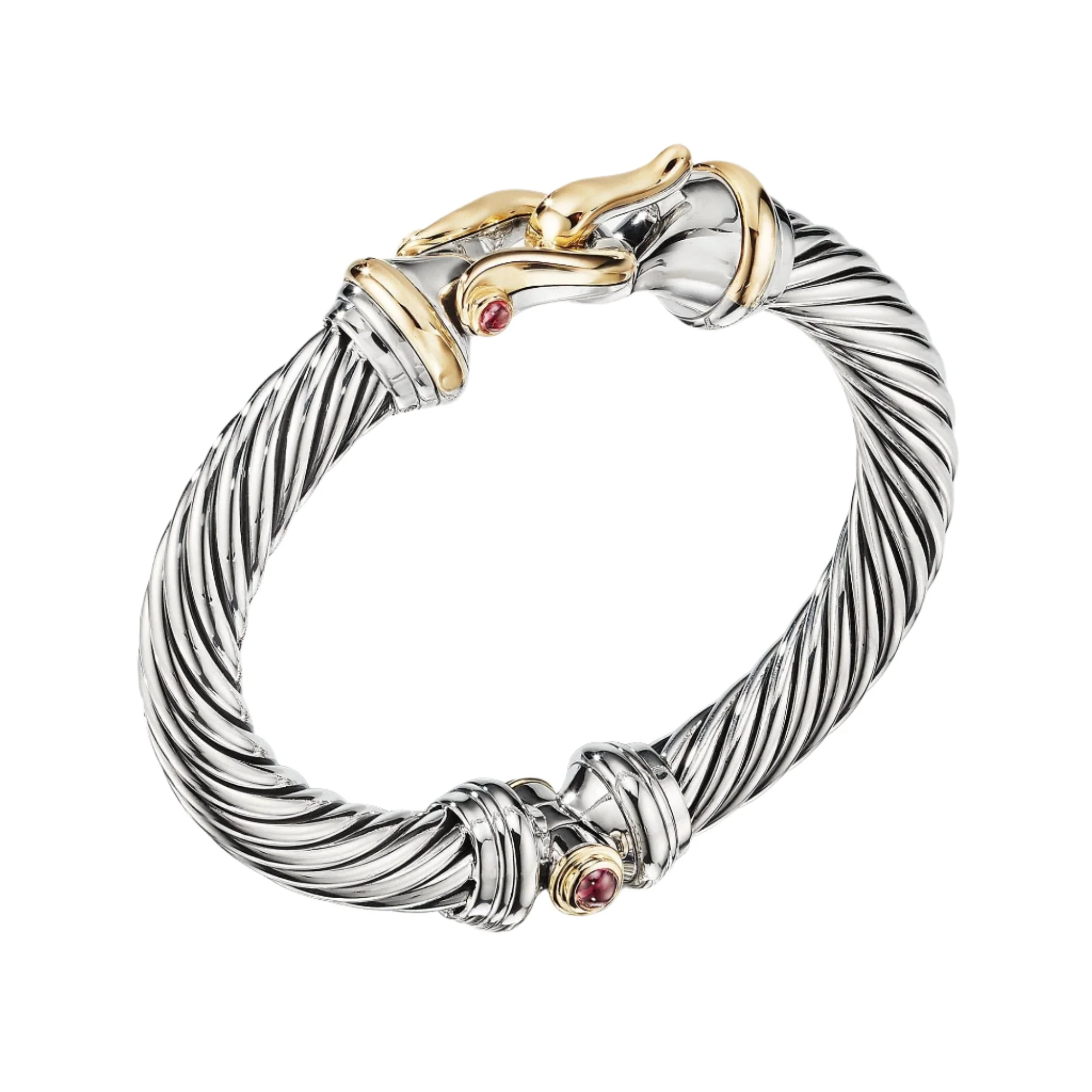 Cable Buckle Bracelet with 18K Yellow Gold and Rhodolite Garnet