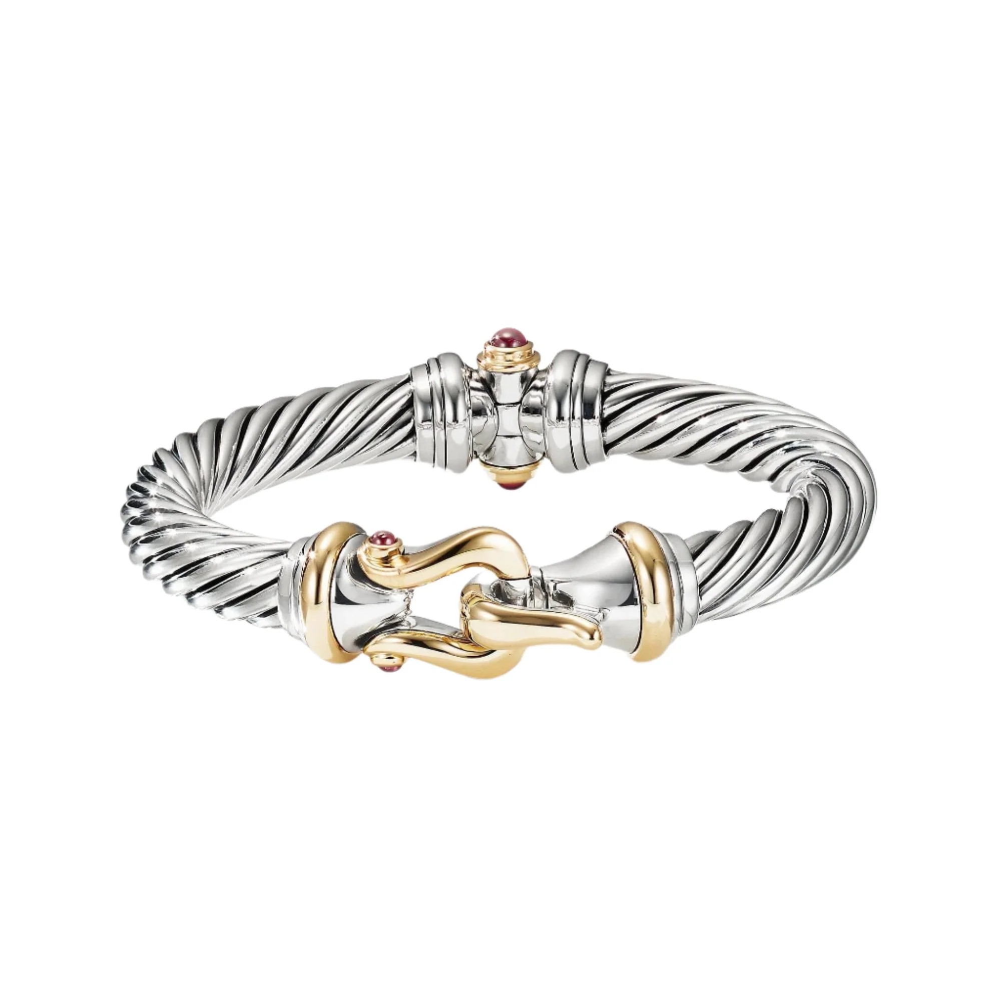 Cable Buckle Bracelet with 18K Yellow Gold and Rhodolite Garnet - Image 3