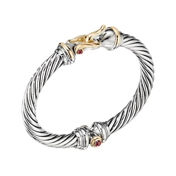 Cable Buckle Bracelet with 18K Yellow Gold and Rhodolite Garnet