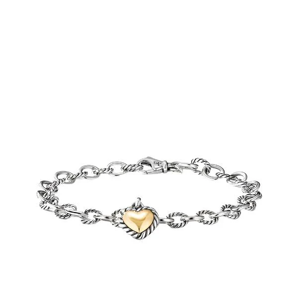 Cable Cookie Classic Heart Charm Bracelet with 18K Yellow Gold