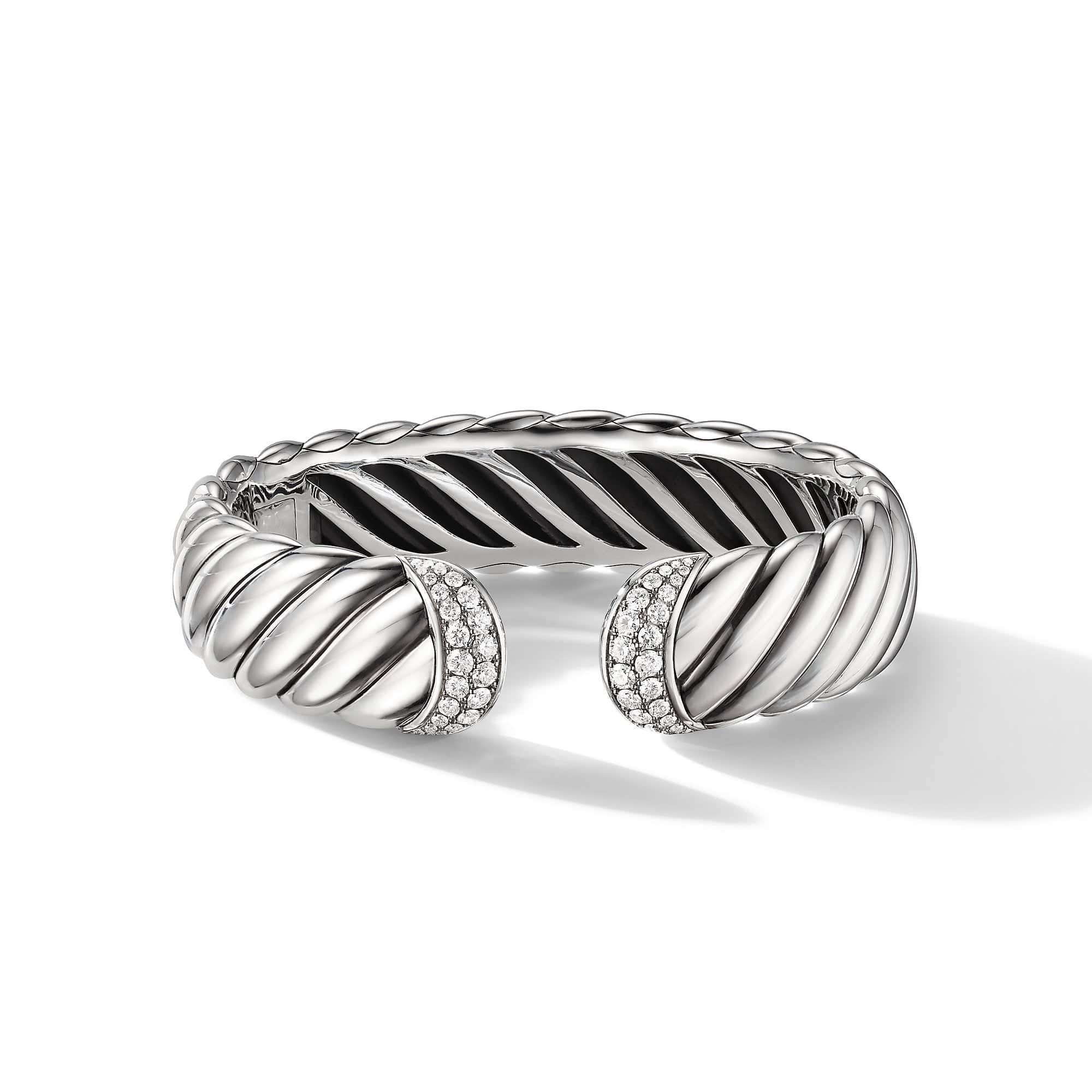 Sculpted Cable Cuff Bracelet with Pavé Diamonds - Image 2