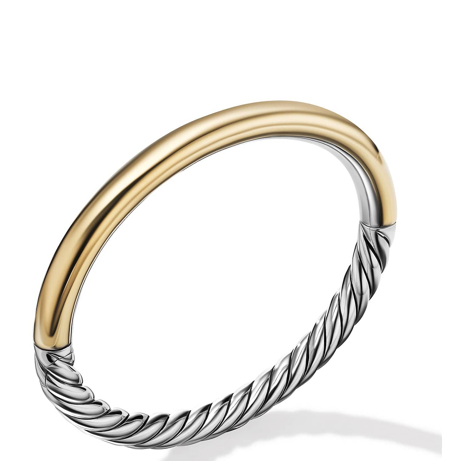 Sculpted Cable and Smooth Bangle Bracelet with 18K Yellow Gold - Image 2