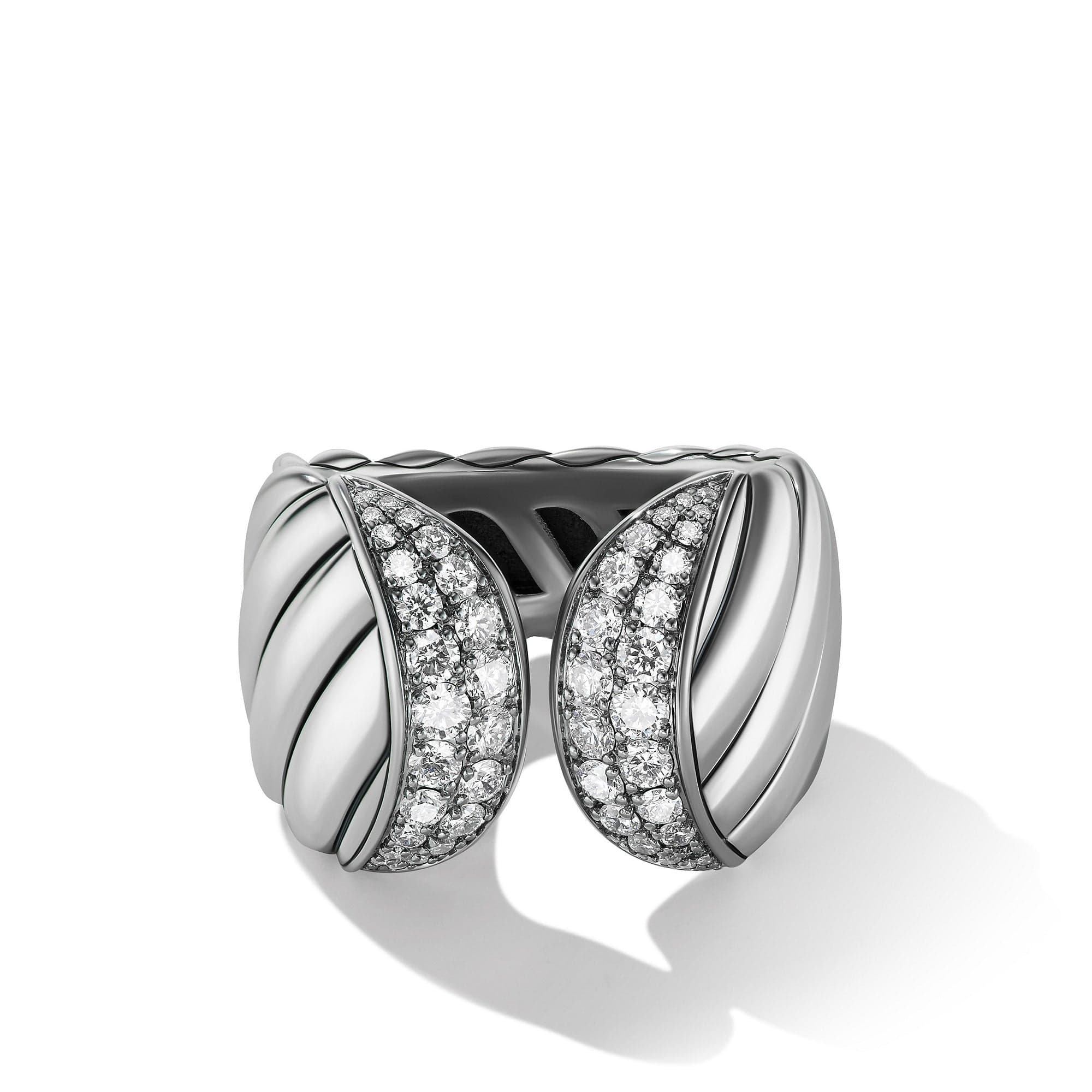 Sculpted Cable Ring with Pavé Diamonds