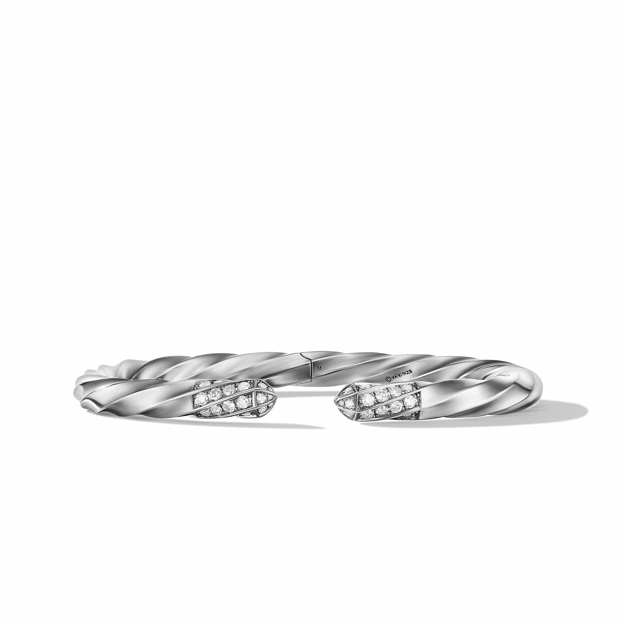 Cable Edge Bracelet in Recycled Sterling Silver with Pavé Diamonds