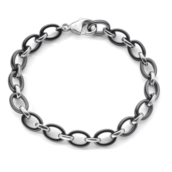 Sterling Silver and Black Ceramic Link Bracelet