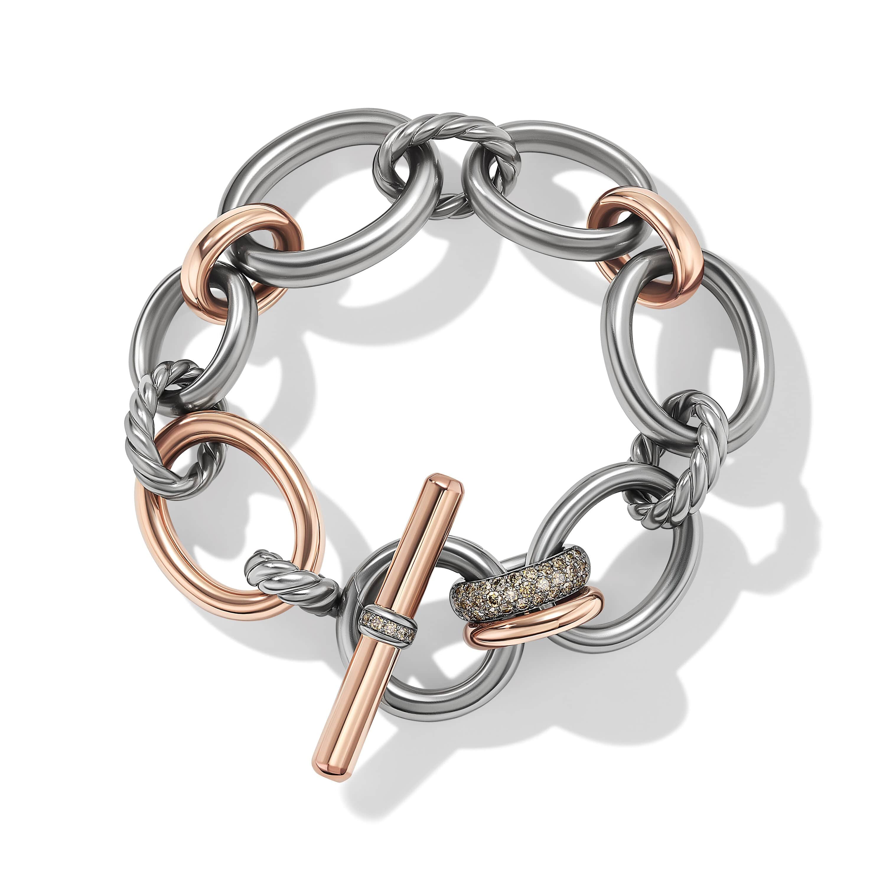 DY Mercer™ Melange Bracelet in Sterling Silver with 18K Rose Gold and Pavé Cognac Diamonds - Image 2