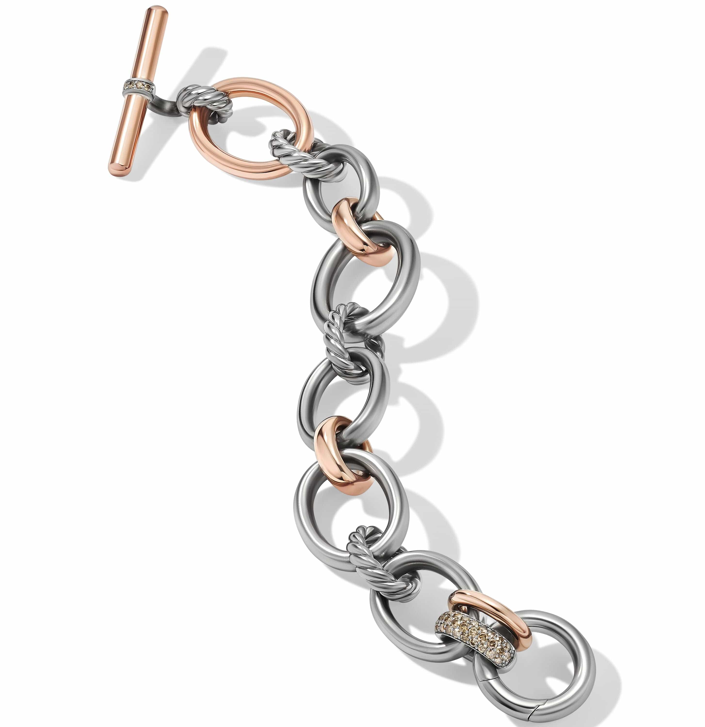 DY Mercer™ Melange Bracelet in Sterling Silver with 18K Rose Gold and Pavé Cognac Diamonds - Image 3