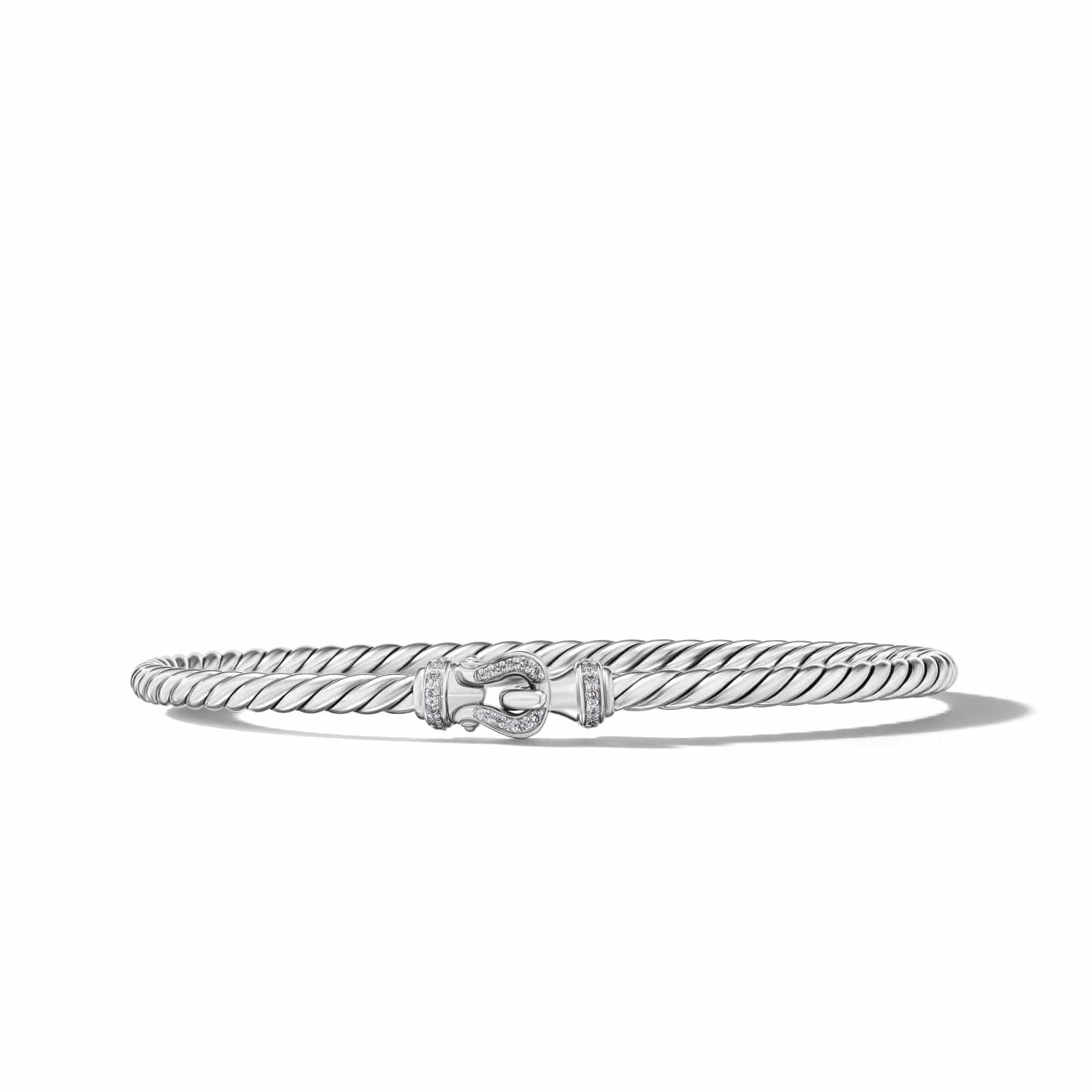 Buckle Classic Cable Bracelet in Sterling Silver with Diamonds, 3mm - Image 2