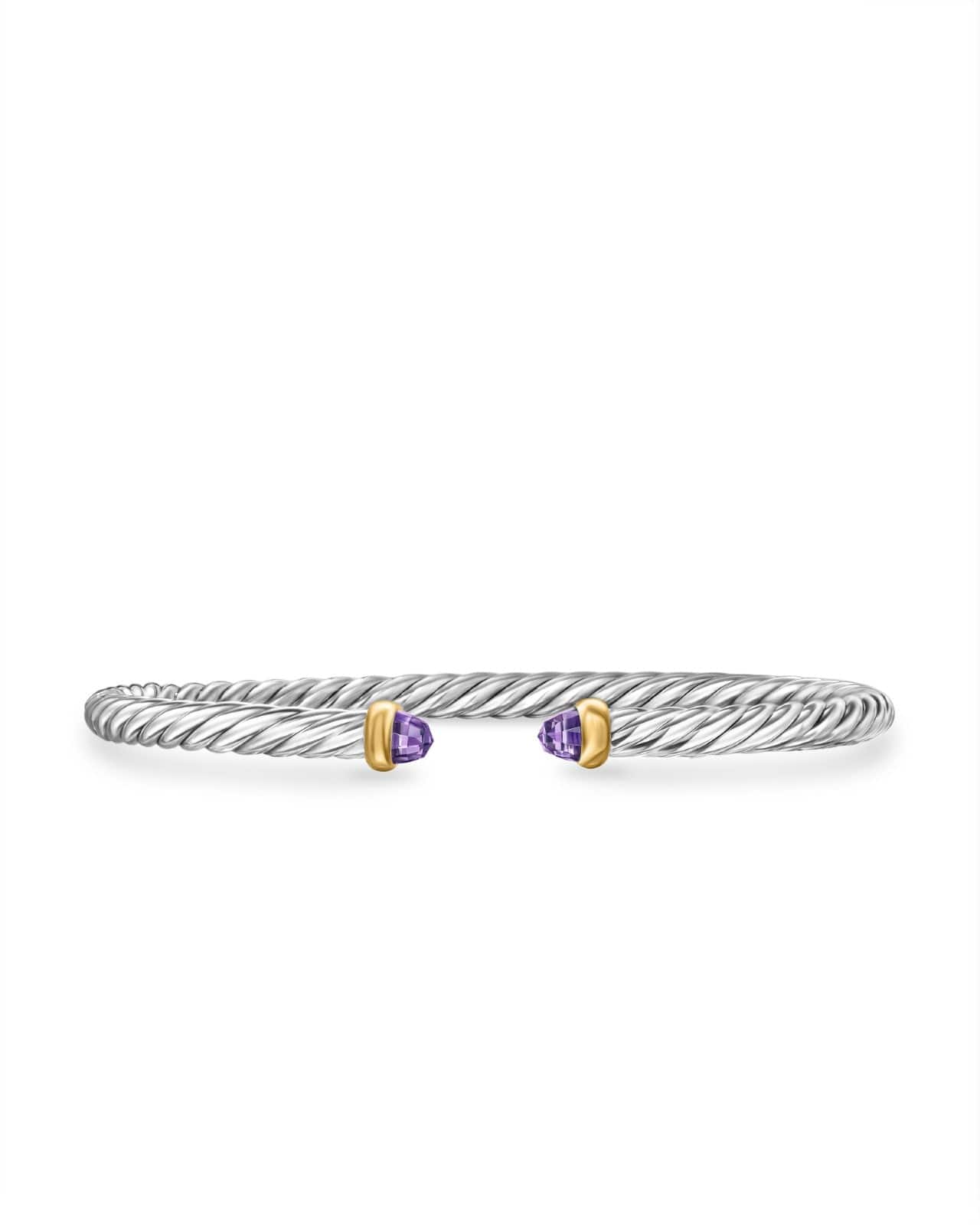 Cable Flex Bracelet in Sterling Silver with 14K Yellow Gold and Amethyst, 4mm - Image 2