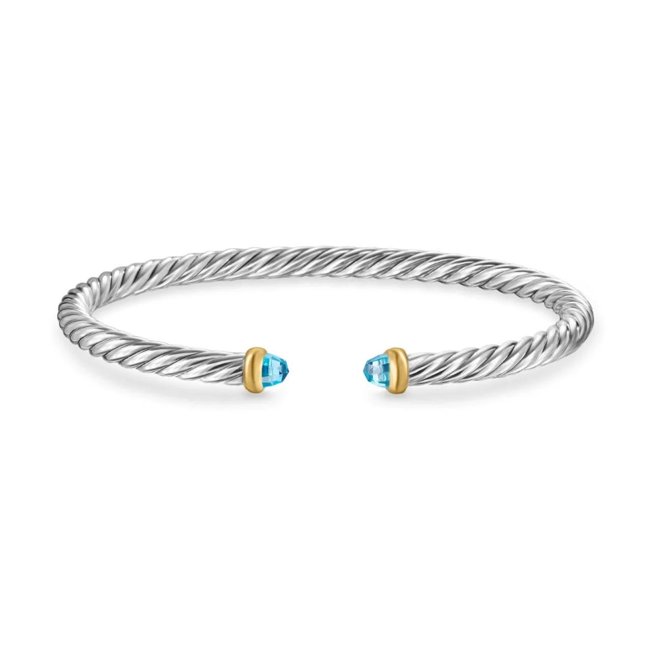 Cable Flex Bracelet in Sterling Silver with 14K Yellow Gold and Blue Topaz, 4mm